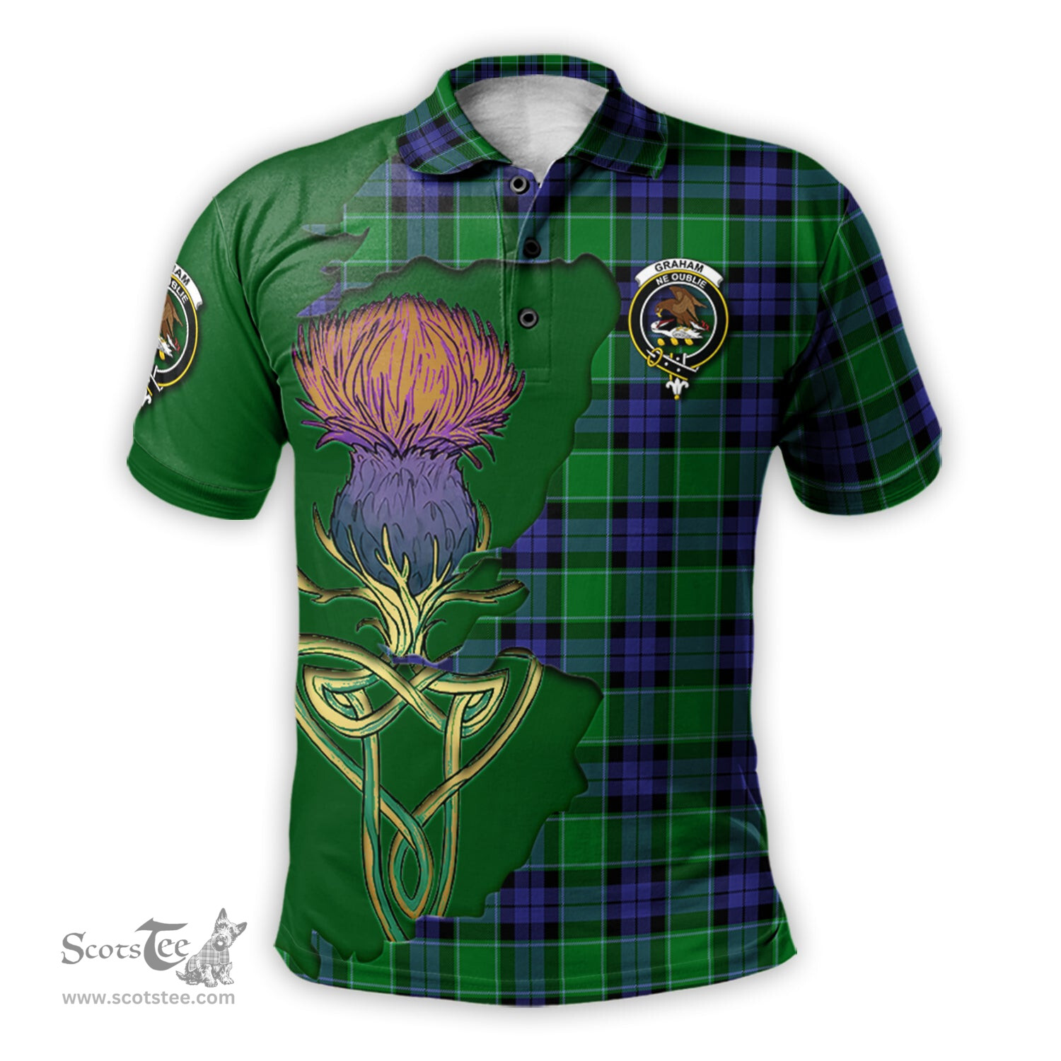 Scottish Graham of Menteith Modern Clan Tartan with Thistle and Scotland Map Tartan Plaid Polo Shirt Scottish Plaid Tartan Plaid - ScotsTee - scotstee.com