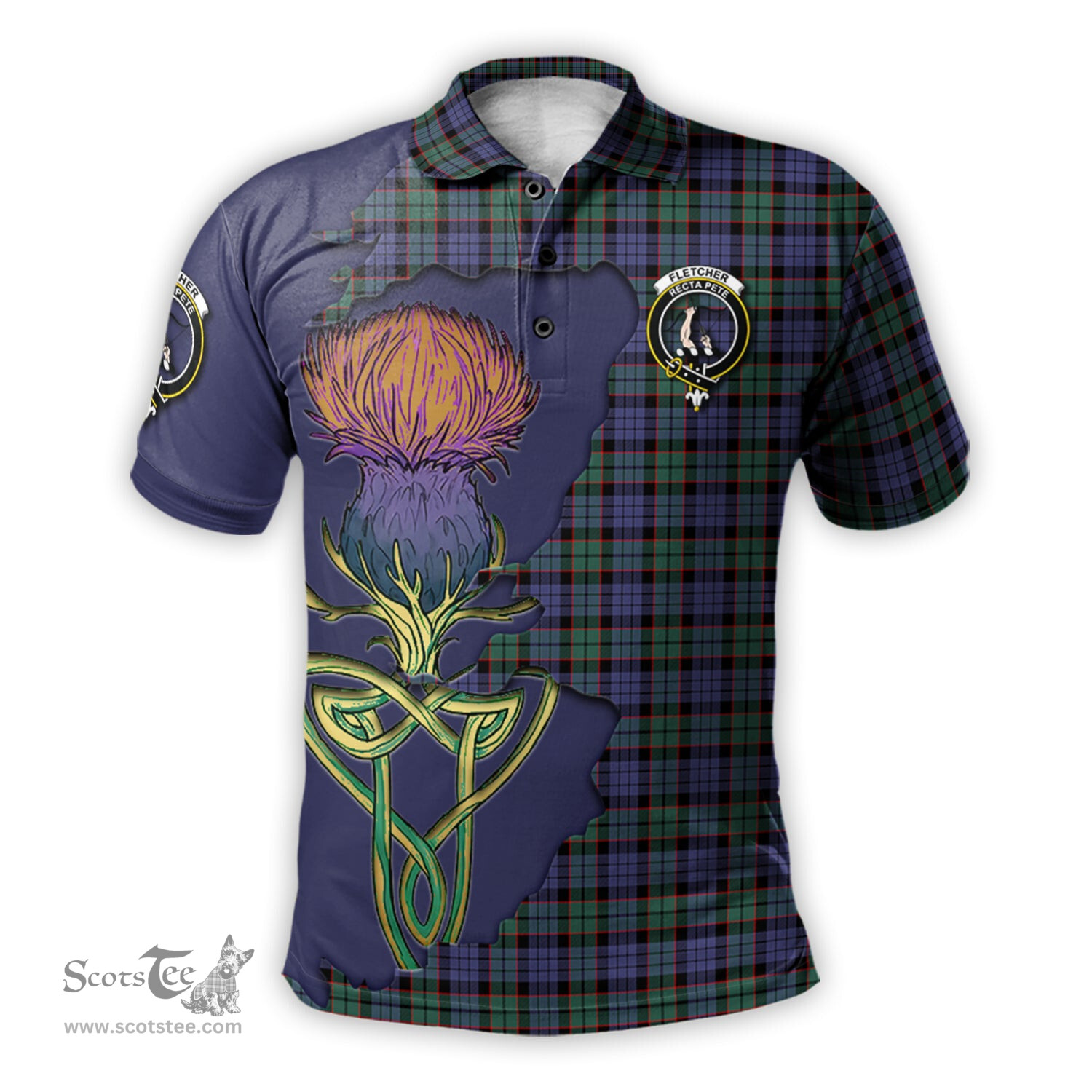 Scottish Fletcher Modern Clan Tartan with Thistle and Scotland Map Tartan Plaid Polo Shirt Scottish Plaid Tartan Plaid - ScotsTee - scotstee.com