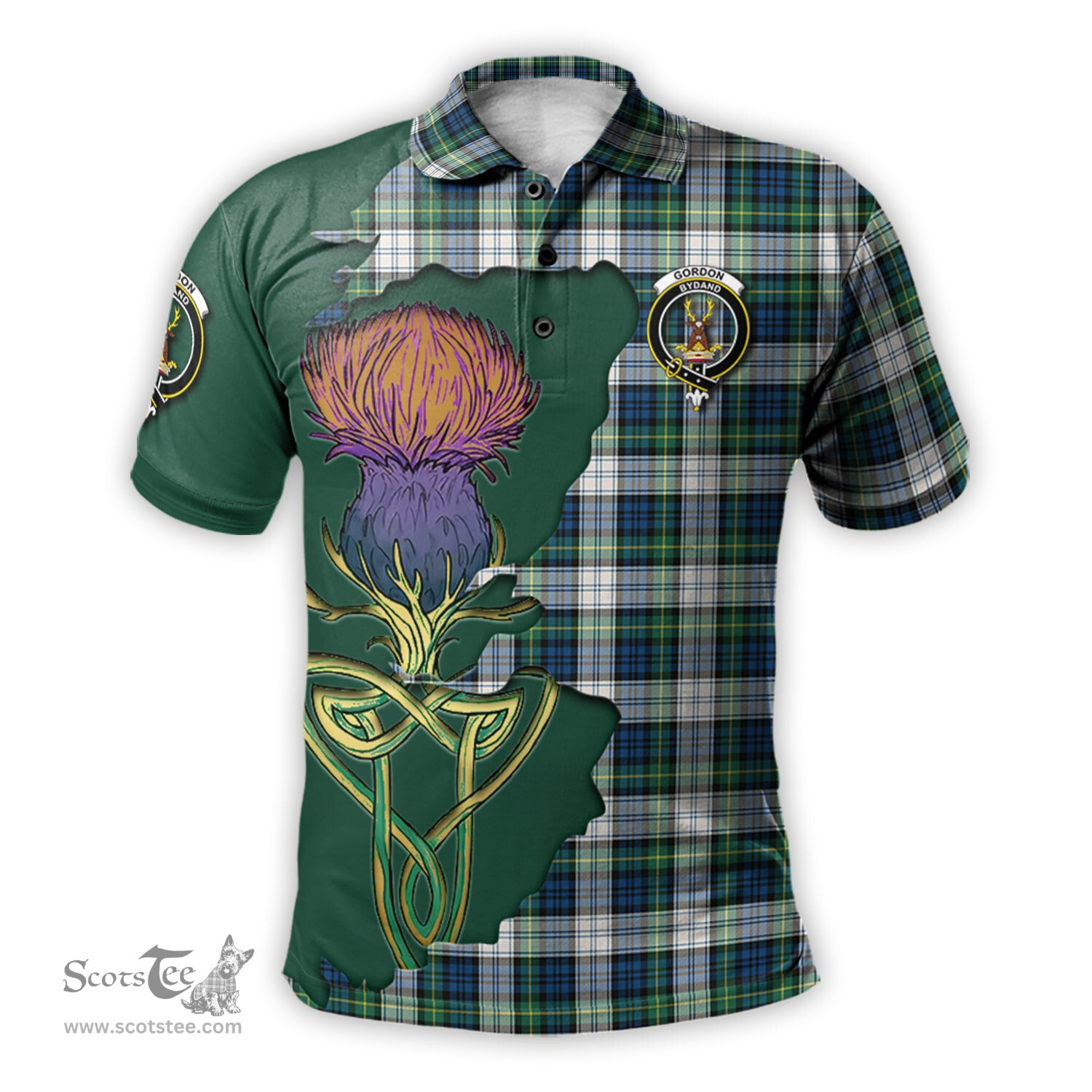 Scottish Gordon Dress Ancient Clan Tartan with Thistle and Scotland Map Tartan Plaid Polo Shirt Scottish Plaid Tartan Plaid - ScotsTee - scotstee.com