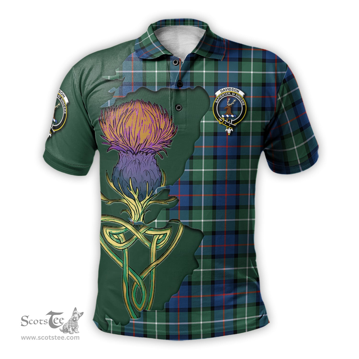 Scottish Davidson of Tulloch Clan Tartan with Thistle and Scotland Map Tartan Plaid Polo Shirt Scottish Plaid Tartan Plaid - ScotsTee - scotstee.com