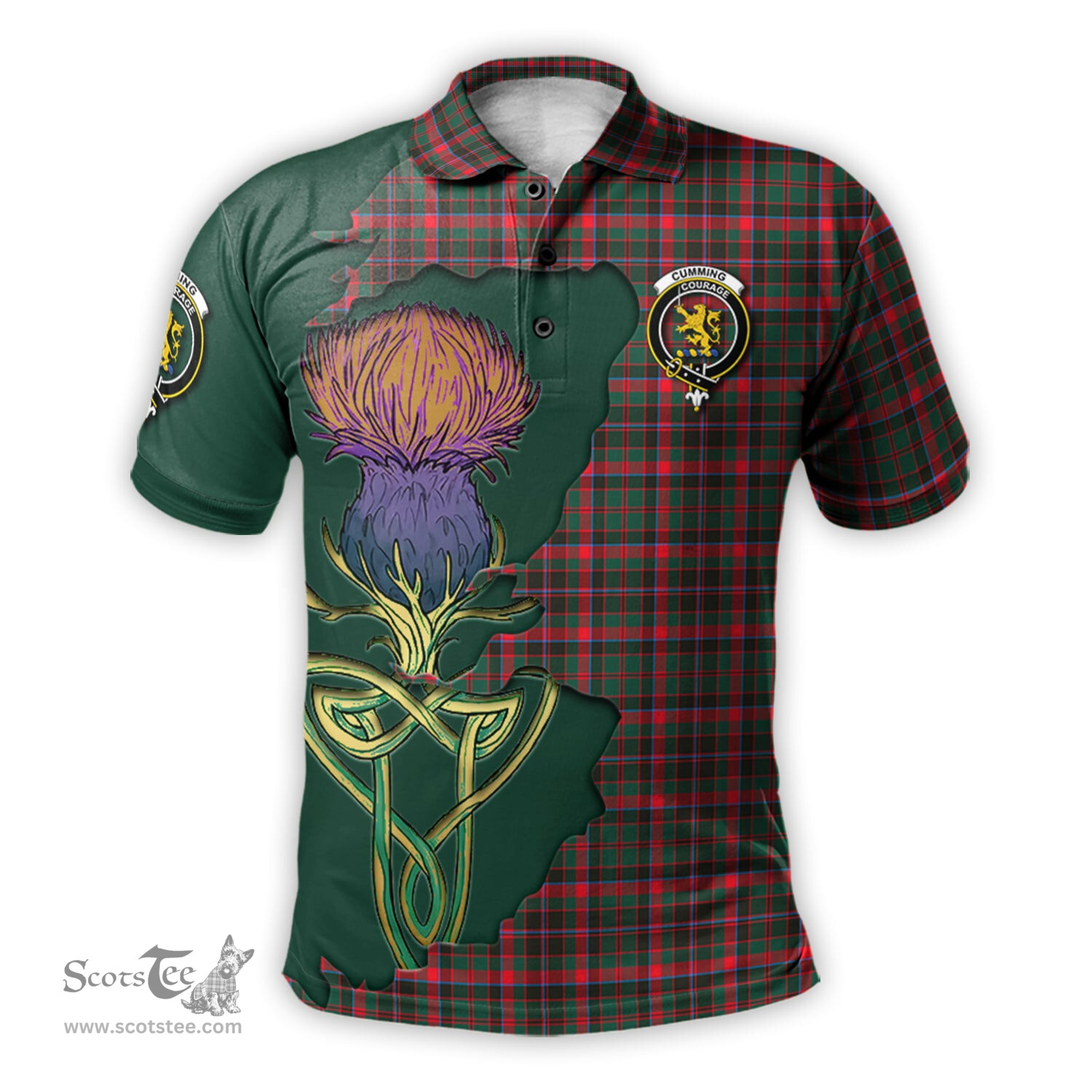 Scottish Cumming Hunting Modern Clan Tartan with Thistle and Scotland Map Tartan Plaid Polo Shirt Scottish Plaid Tartan Plaid - ScotsTee - scotstee.com