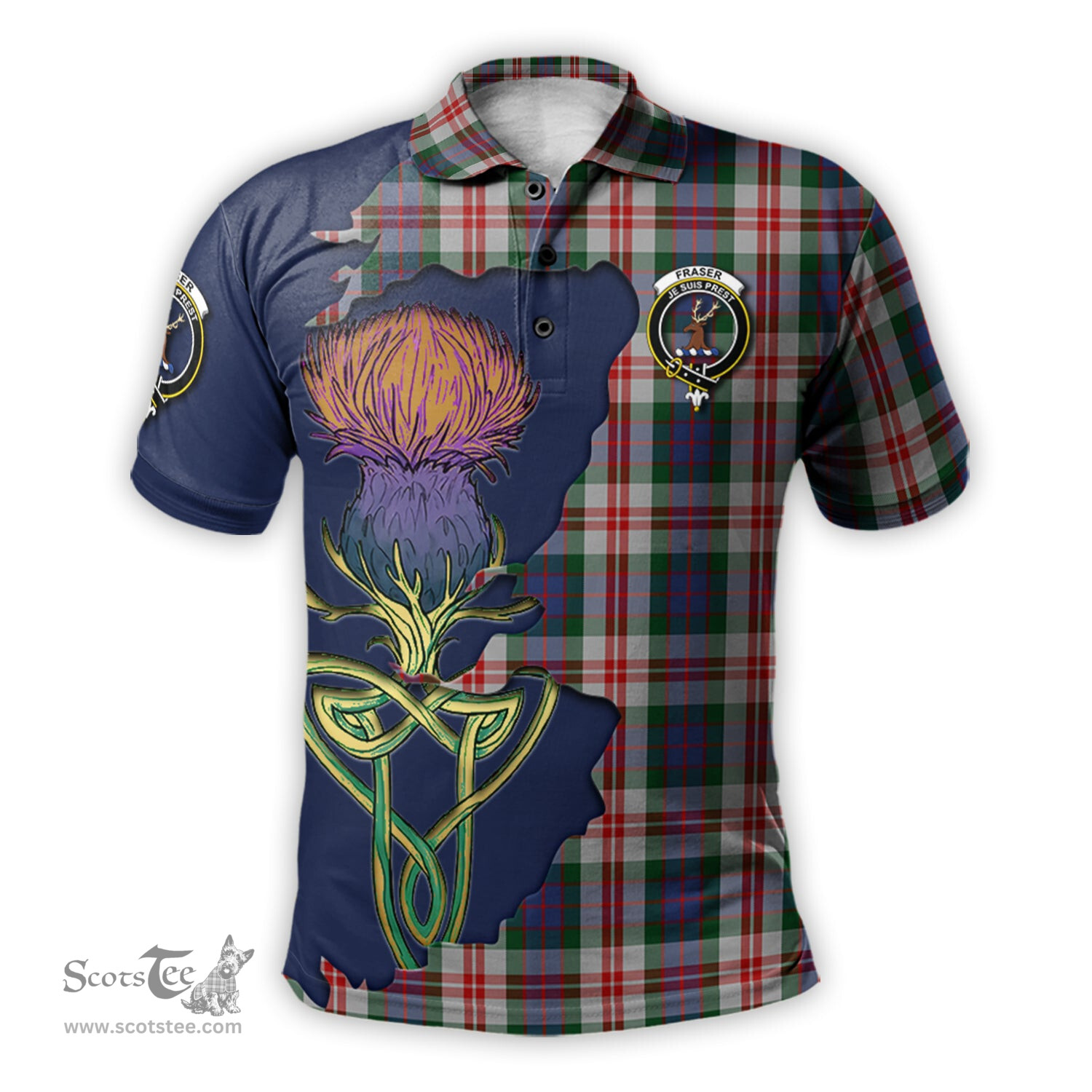 Scottish Fraser Red Dress Clan Tartan with Thistle and Scotland Map Tartan Plaid Polo Shirt Scottish Plaid Tartan Plaid - ScotsTee - scotstee.com
