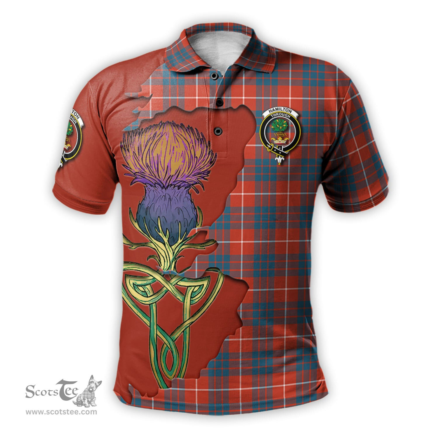 Scottish Hamilton Ancient Clan Tartan with Thistle and Scotland Map Tartan Plaid Polo Shirt Scottish Plaid Tartan Plaid - ScotsTee - scotstee.com