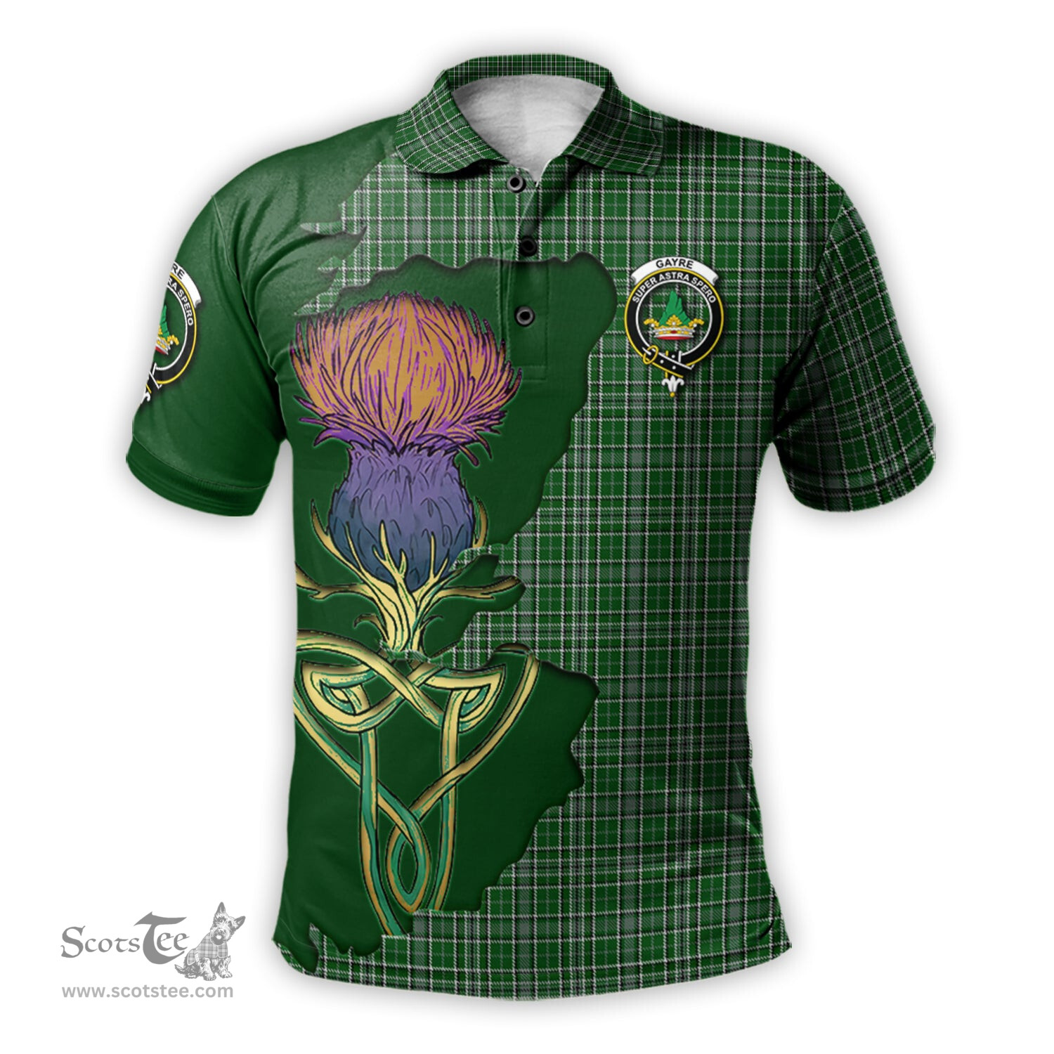Scottish Gayre Dress Clan Tartan with Thistle and Scotland Map Tartan Plaid Polo Shirt Scottish Plaid Tartan Plaid - ScotsTee - scotstee.com