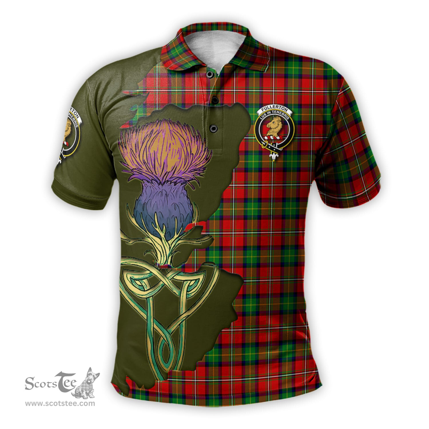 Scottish Fullerton Clan Tartan with Thistle and Scotland Map Tartan Plaid Polo Shirt Scottish Plaid Tartan Plaid - ScotsTee - scotstee.com