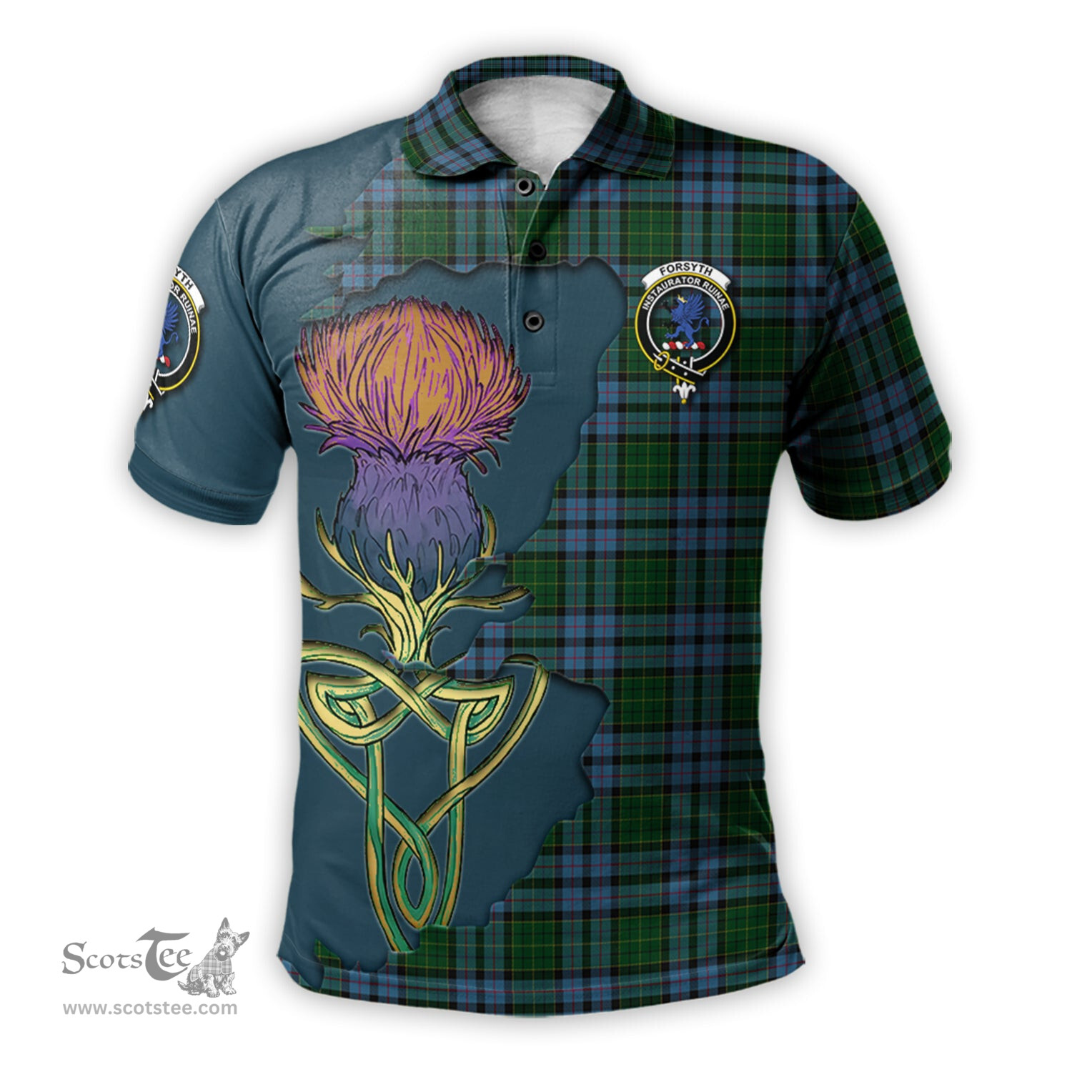 Scottish Forsyth Clan Tartan with Thistle and Scotland Map Tartan Plaid Polo Shirt Scottish Plaid Tartan Plaid - ScotsTee - scotstee.com