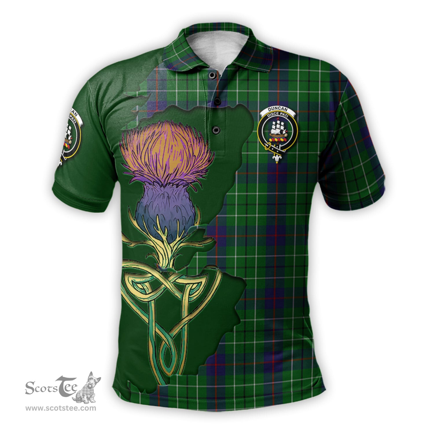 Scottish Duncan Clan Tartan with Thistle and Scotland Map Tartan Plaid Polo Shirt Scottish Plaid Tartan Plaid - ScotsTee - scotstee.com