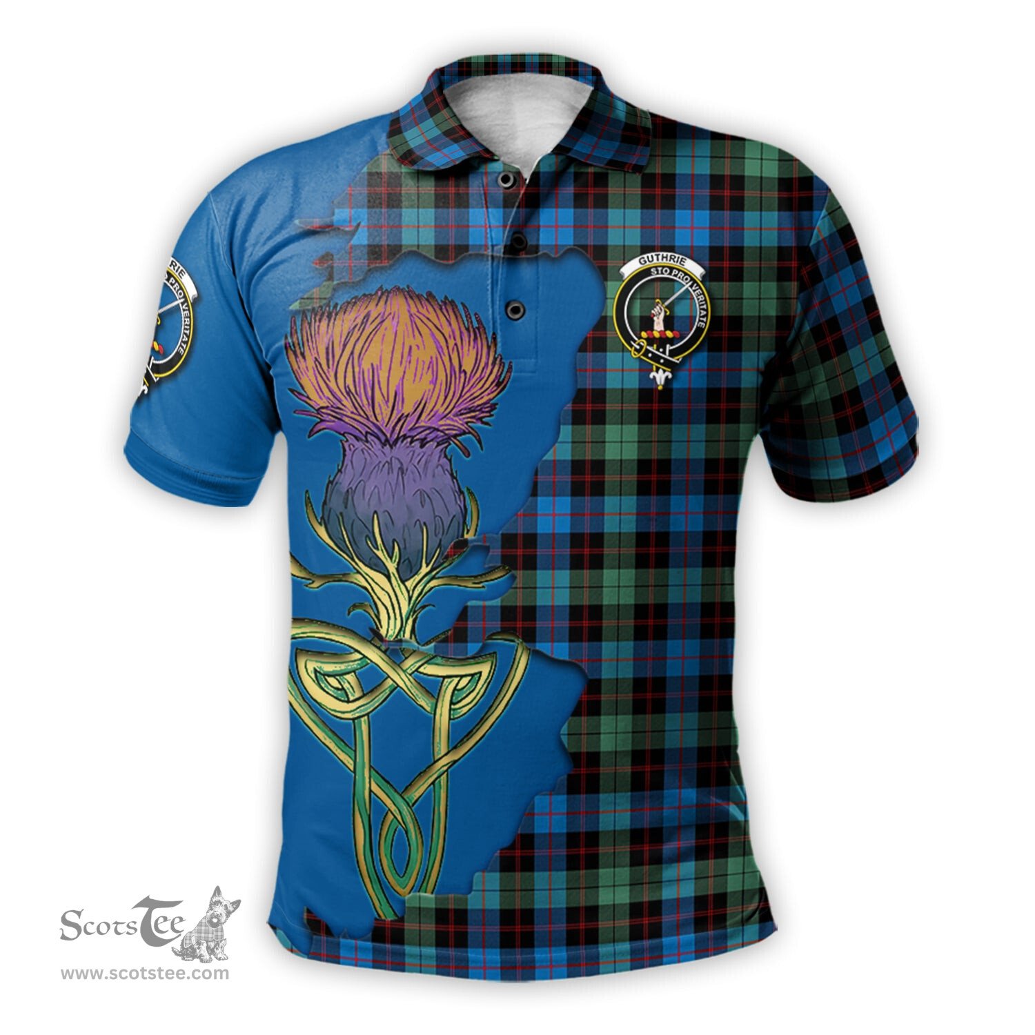 Scottish Guthrie Ancient Clan Tartan with Thistle and Scotland Map Tartan Plaid Polo Shirt Scottish Plaid Tartan Plaid - ScotsTee - scotstee.com