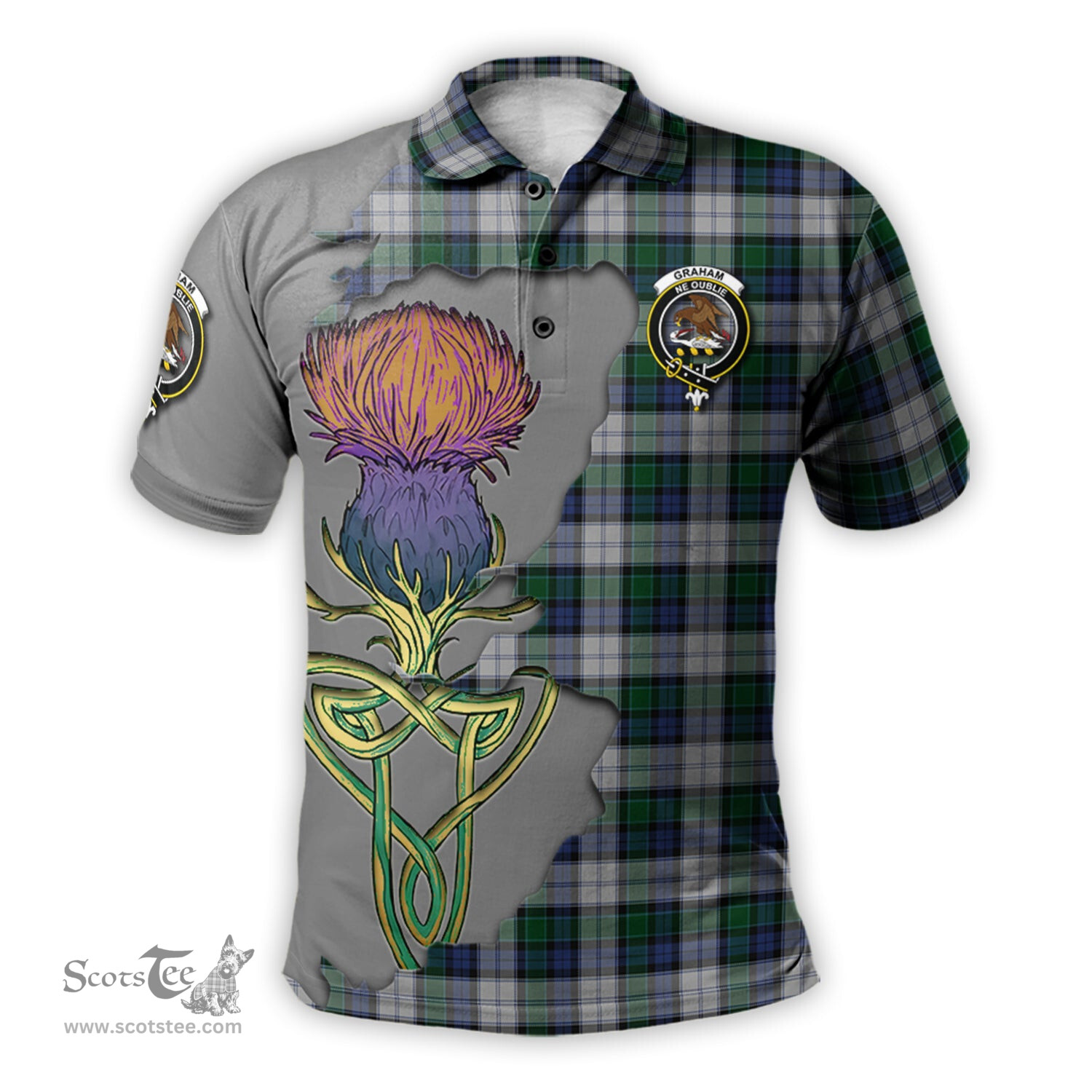 Scottish Graham Dress Clan Tartan with Thistle and Scotland Map Tartan Plaid Polo Shirt Scottish Plaid Tartan Plaid - ScotsTee - scotstee.com