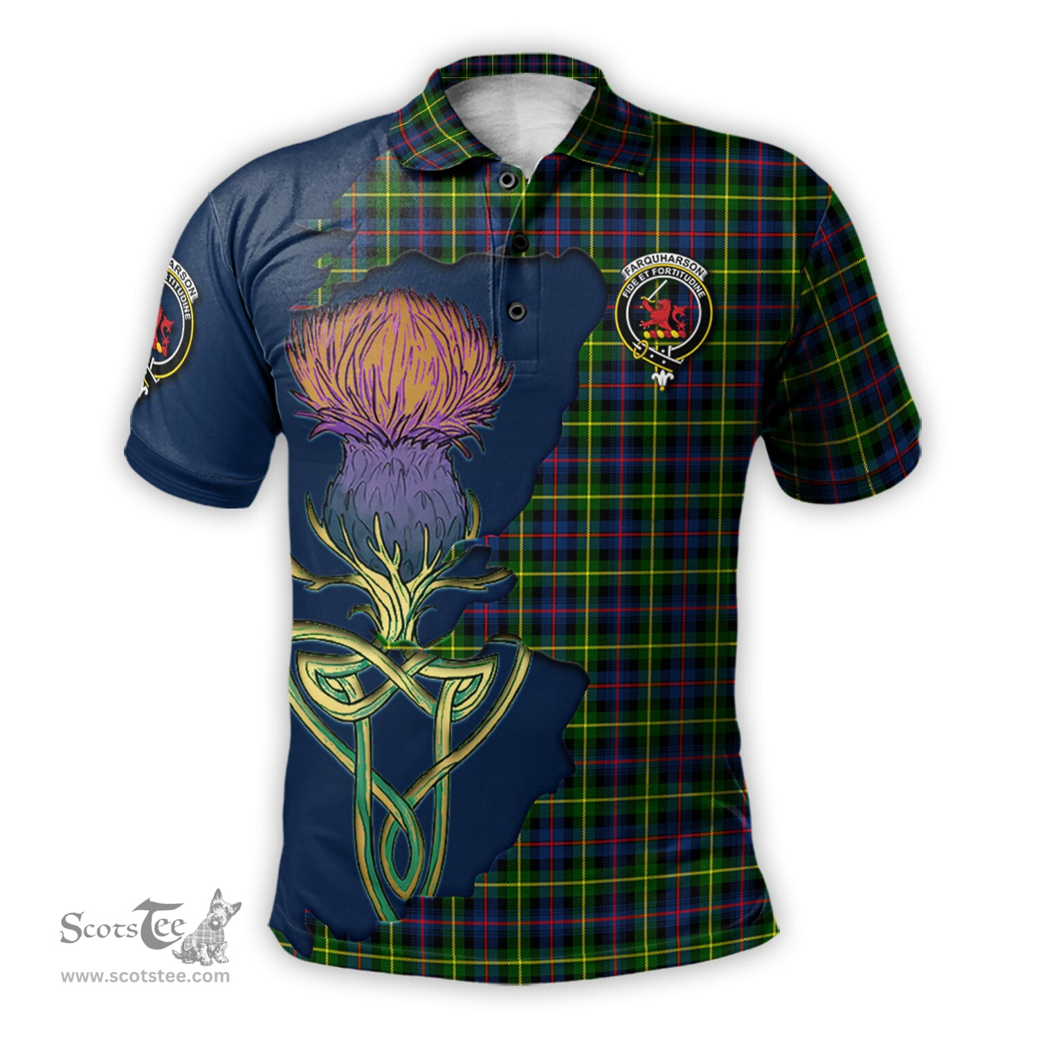 Scottish Farquharson Modern Clan Tartan with Thistle and Scotland Map Tartan Plaid Polo Shirt Scottish Plaid Tartan Plaid - ScotsTee - scotstee.com