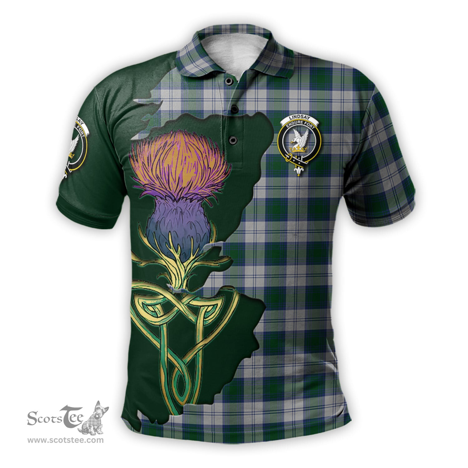 Scottish Lindsay Dress Clan Tartan with Thistle and Scotland Map Tartan Plaid Polo Shirt Scottish Plaid Tartan Plaid - ScotsTee - scotstee.com