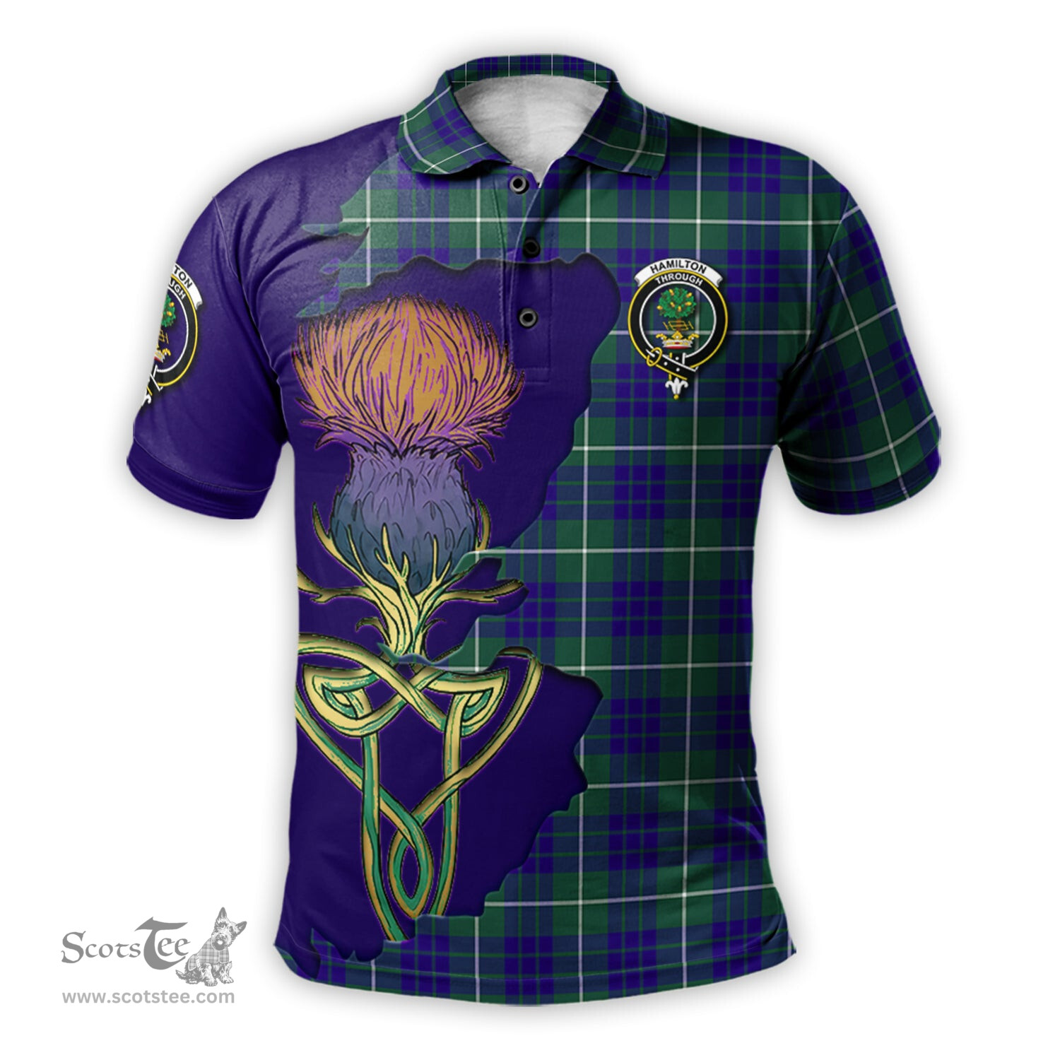 Scottish Hamilton Hunting Modern Clan Tartan with Thistle and Scotland Map Tartan Plaid Polo Shirt Scottish Plaid Tartan Plaid - ScotsTee - scotstee.com