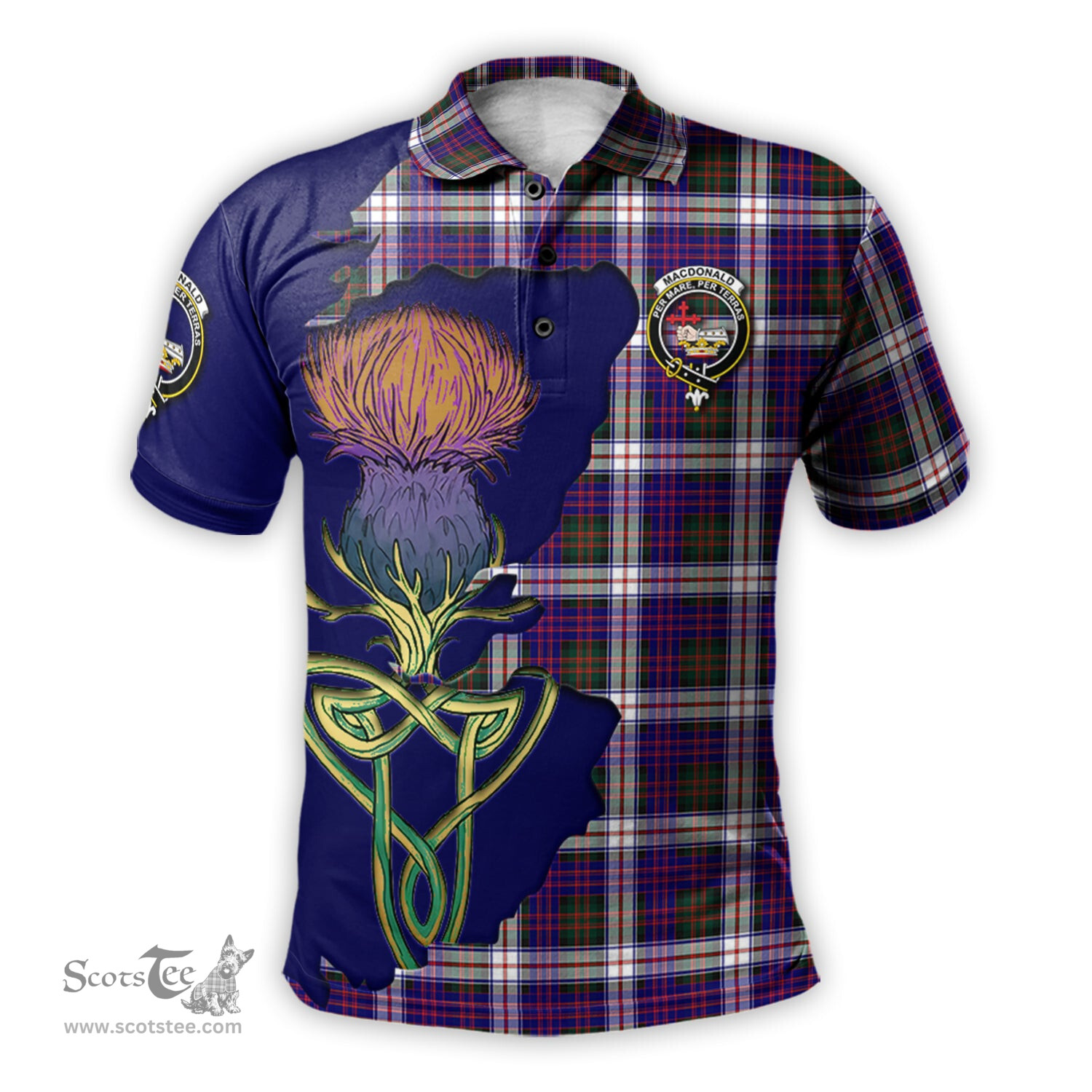 Scottish MacDonald Dress Modern Clan Tartan with Thistle and Scotland Map Tartan Plaid Polo Shirt Scottish Plaid Tartan Plaid - ScotsTee - scotstee.com