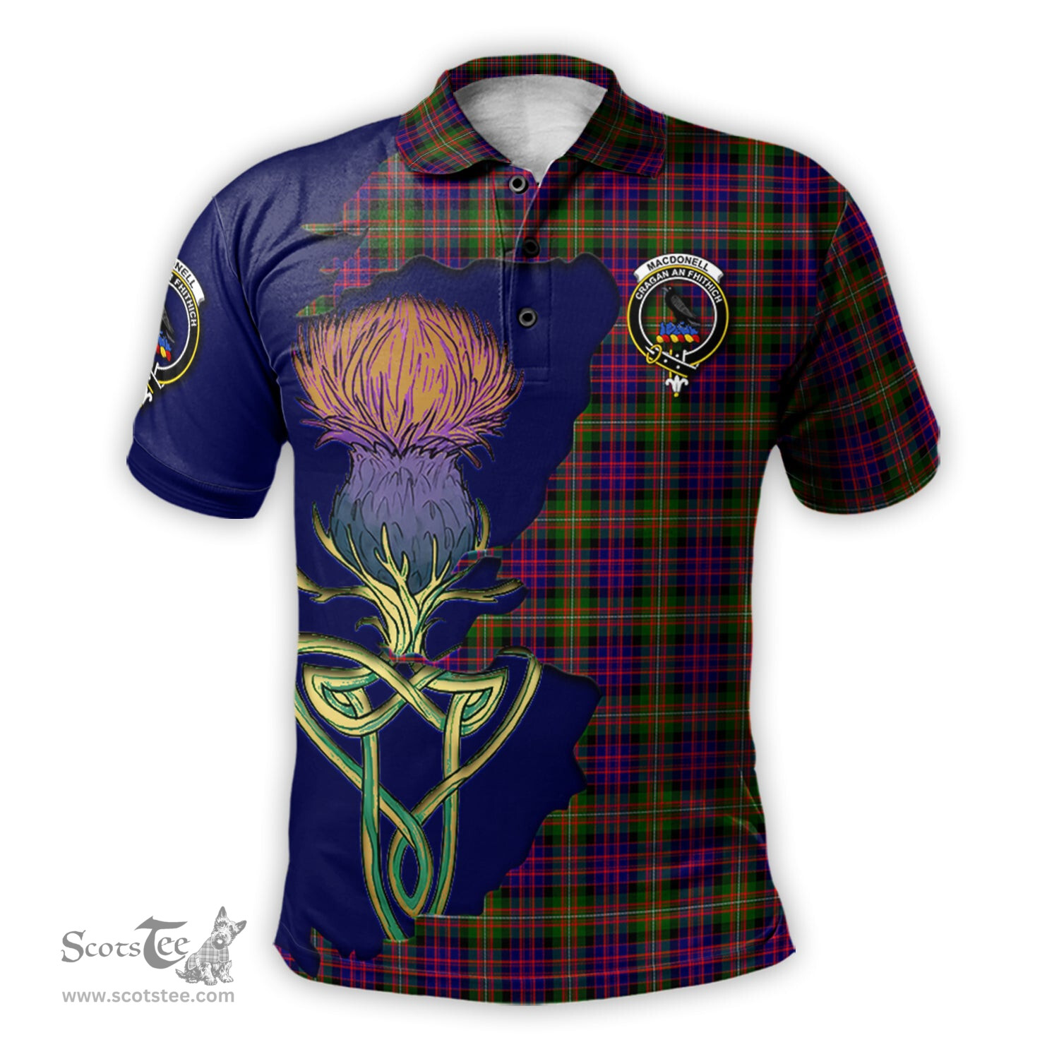 Scottish MacDonell of Glengarry Modern Clan Tartan with Thistle and Scotland Map Tartan Plaid Polo Shirt Scottish Plaid Tartan Plaid - ScotsTee - scotstee.com