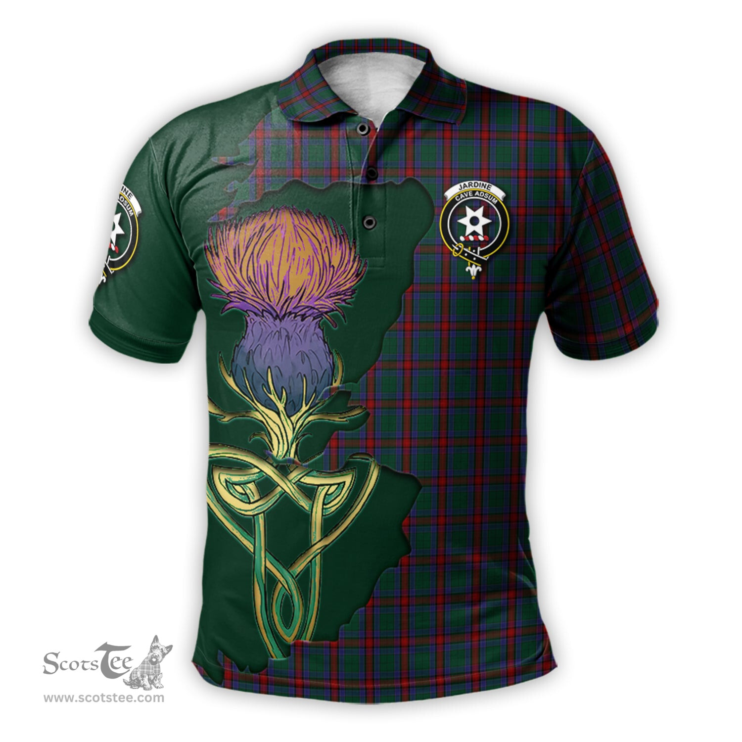 Scottish Jardine Dress Clan Tartan with Thistle and Scotland Map Tartan Plaid Polo Shirt Scottish Plaid Tartan Plaid - ScotsTee - scotstee.com