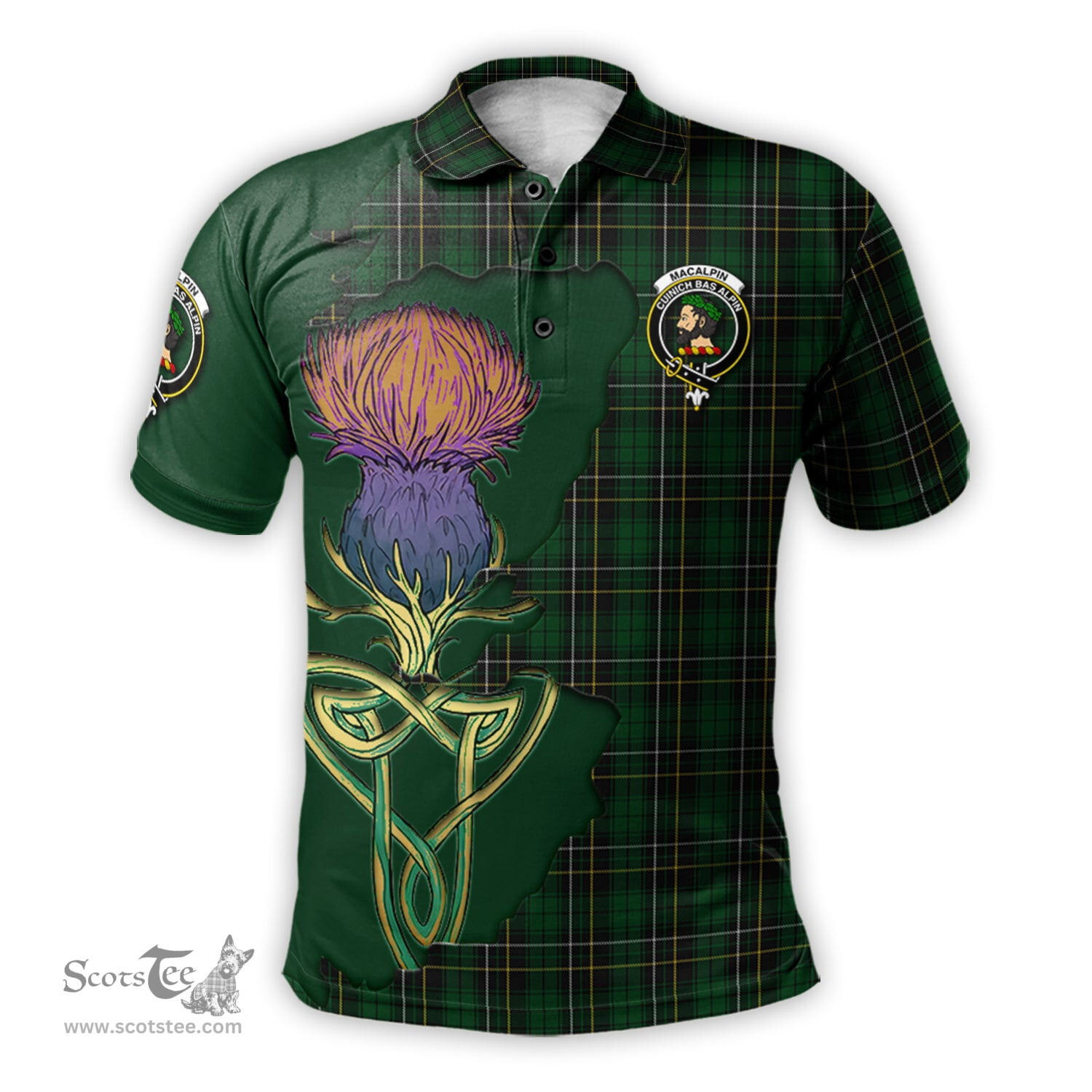 Scottish MacAlpin Clan Tartan with Thistle and Scotland Map Tartan Plaid Polo Shirt Scottish Plaid Tartan Plaid - ScotsTee - scotstee.com