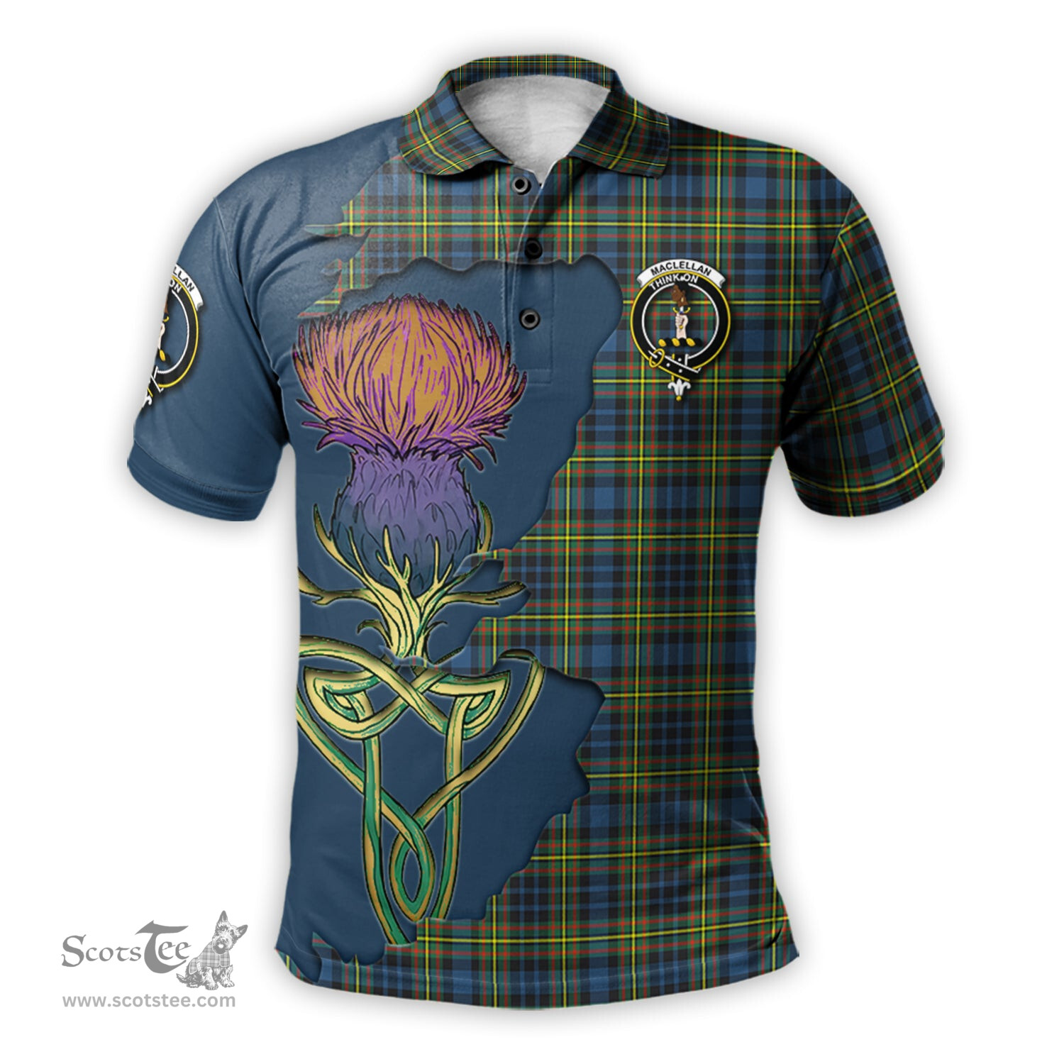 Scottish MacLellan Ancient Clan Tartan with Thistle and Scotland Map Tartan Plaid Polo Shirt Scottish Plaid Tartan Plaid - ScotsTee - scotstee.com