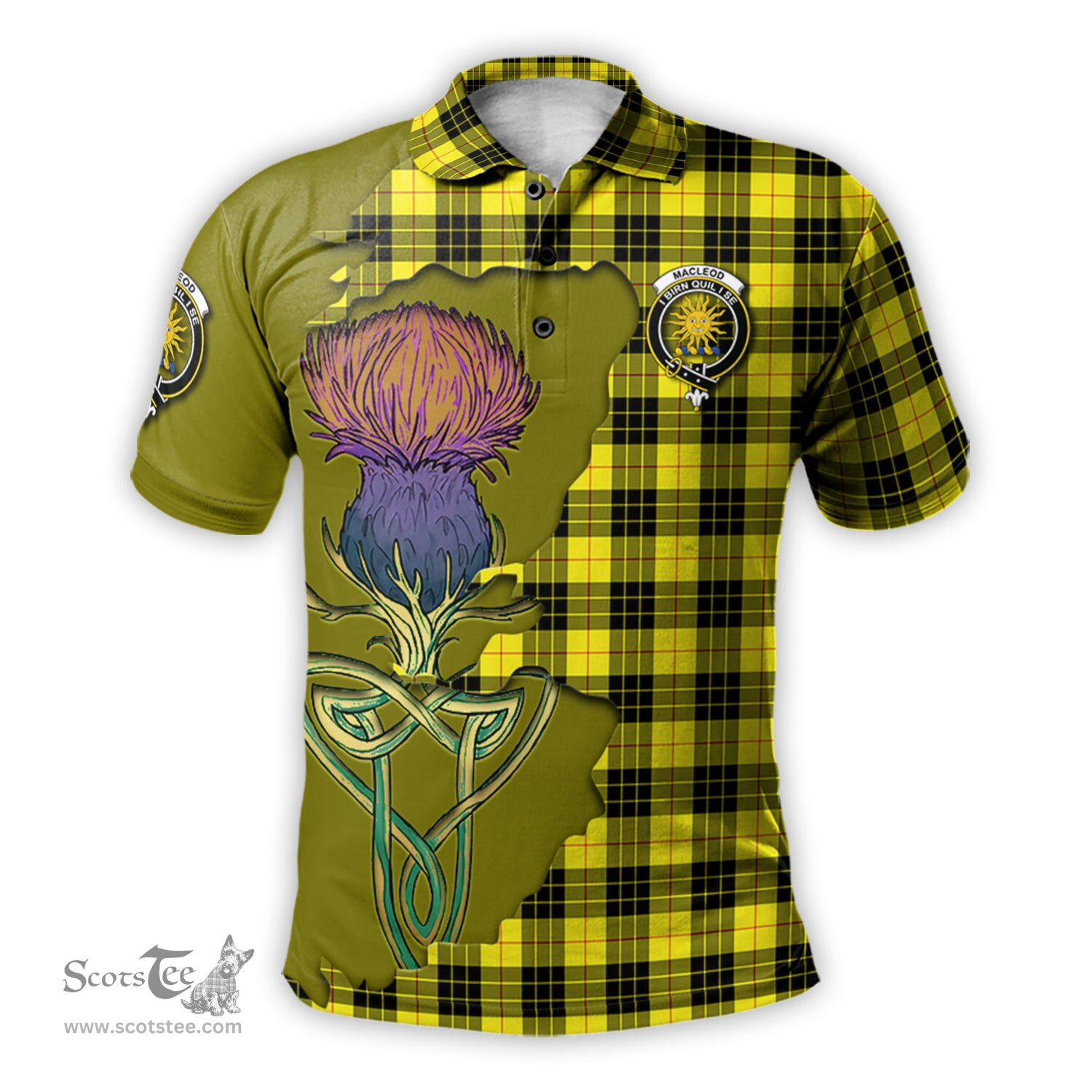Scottish MacLeod of Lewis Modern Clan Tartan with Thistle and Scotland Map Tartan Plaid Polo Shirt Scottish Plaid Tartan Plaid - ScotsTee - scotstee.com