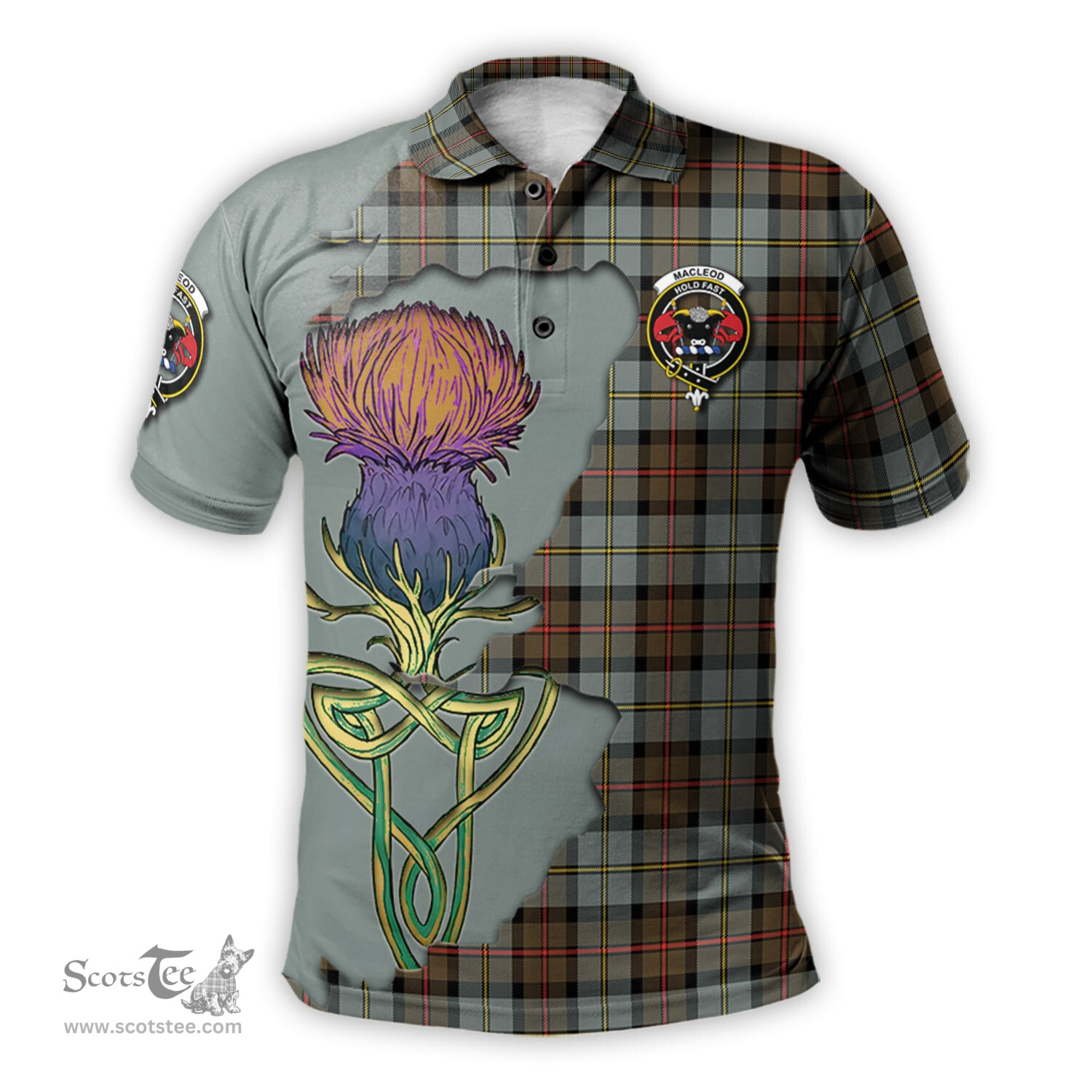 Scottish MacLeod of Harris Weathered Clan Tartan with Thistle and Scotland Map Tartan Plaid Polo Shirt Scottish Plaid Tartan Plaid - ScotsTee - scotstee.com