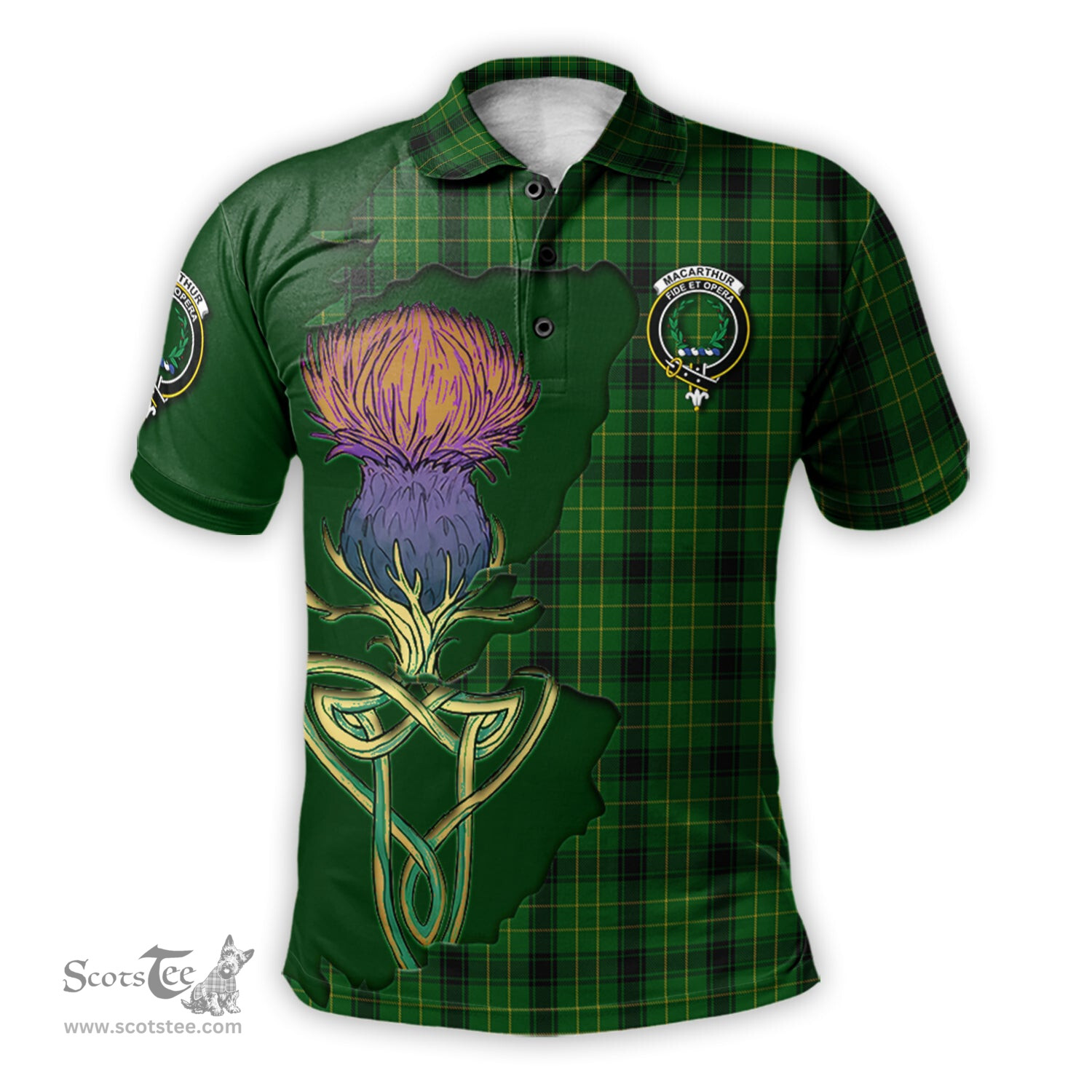 Scottish MacArthur Highland Clan Tartan with Thistle and Scotland Map Tartan Plaid Polo Shirt Scottish Plaid Tartan Plaid - ScotsTee - scotstee.com