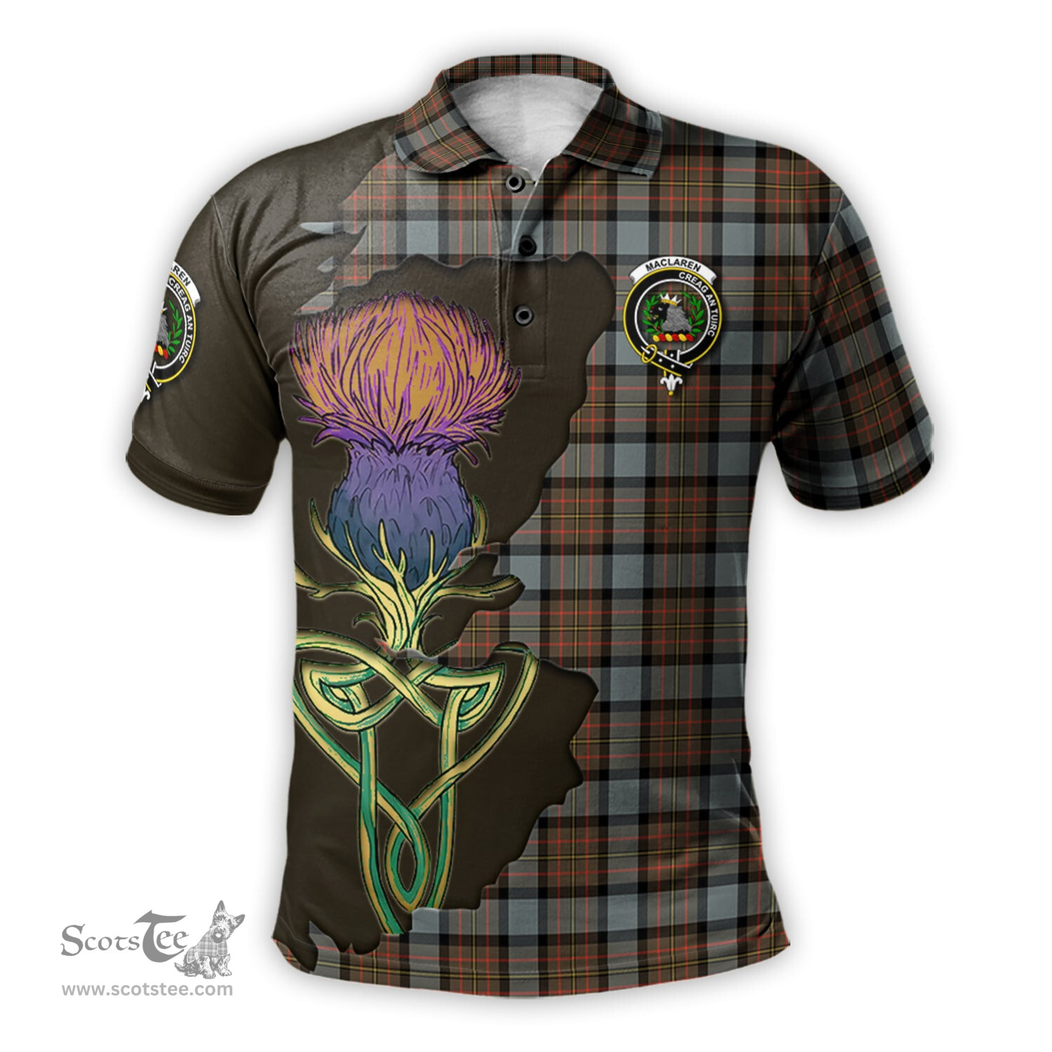 Scottish MacLaren Weathered Clan Tartan with Thistle and Scotland Map Tartan Plaid Polo Shirt Scottish Plaid Tartan Plaid - ScotsTee - scotstee.com