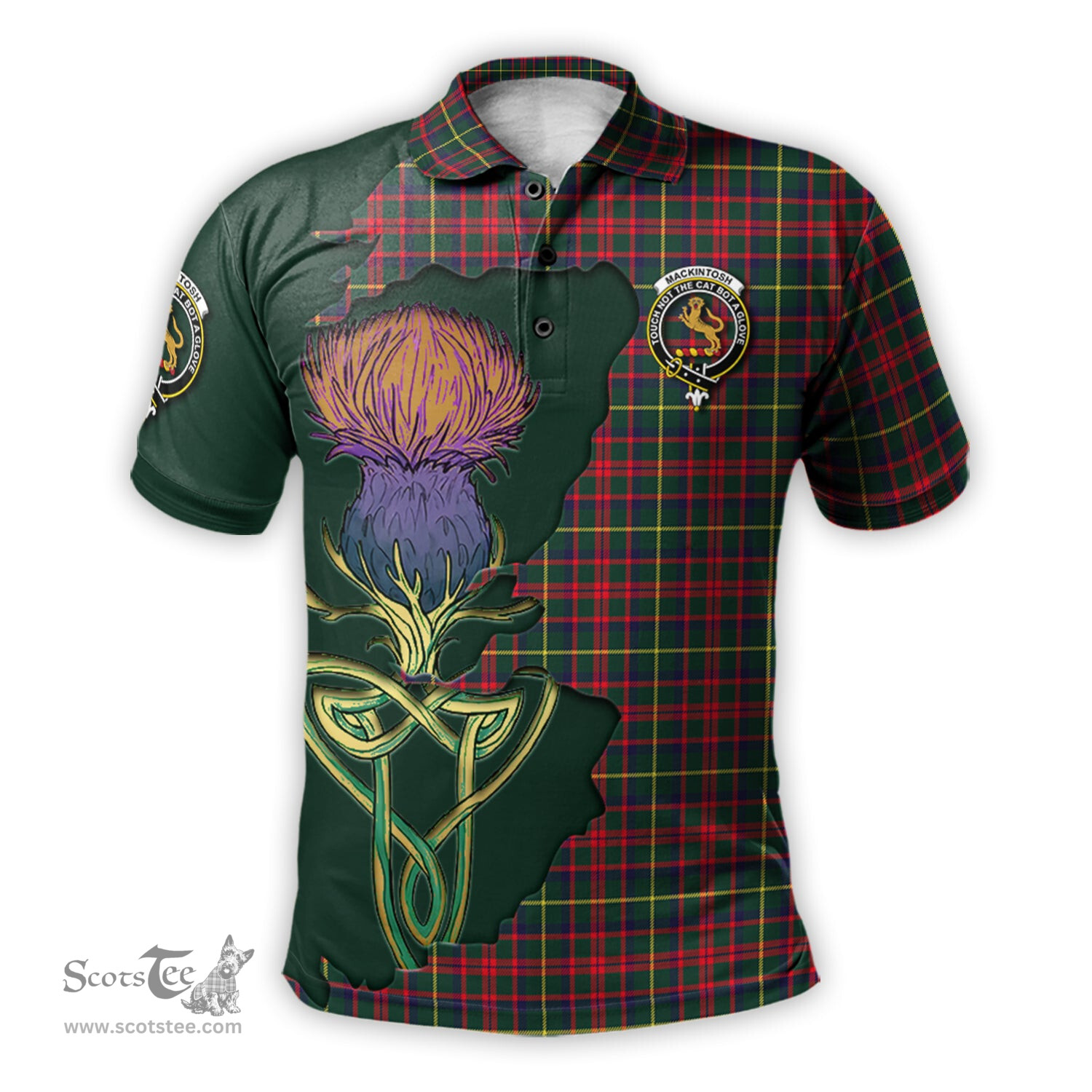 Scottish MacKintosh Hunting Modern Clan Tartan with Thistle and Scotland Map Tartan Plaid Polo Shirt Scottish Plaid Tartan Plaid - ScotsTee - scotstee.com