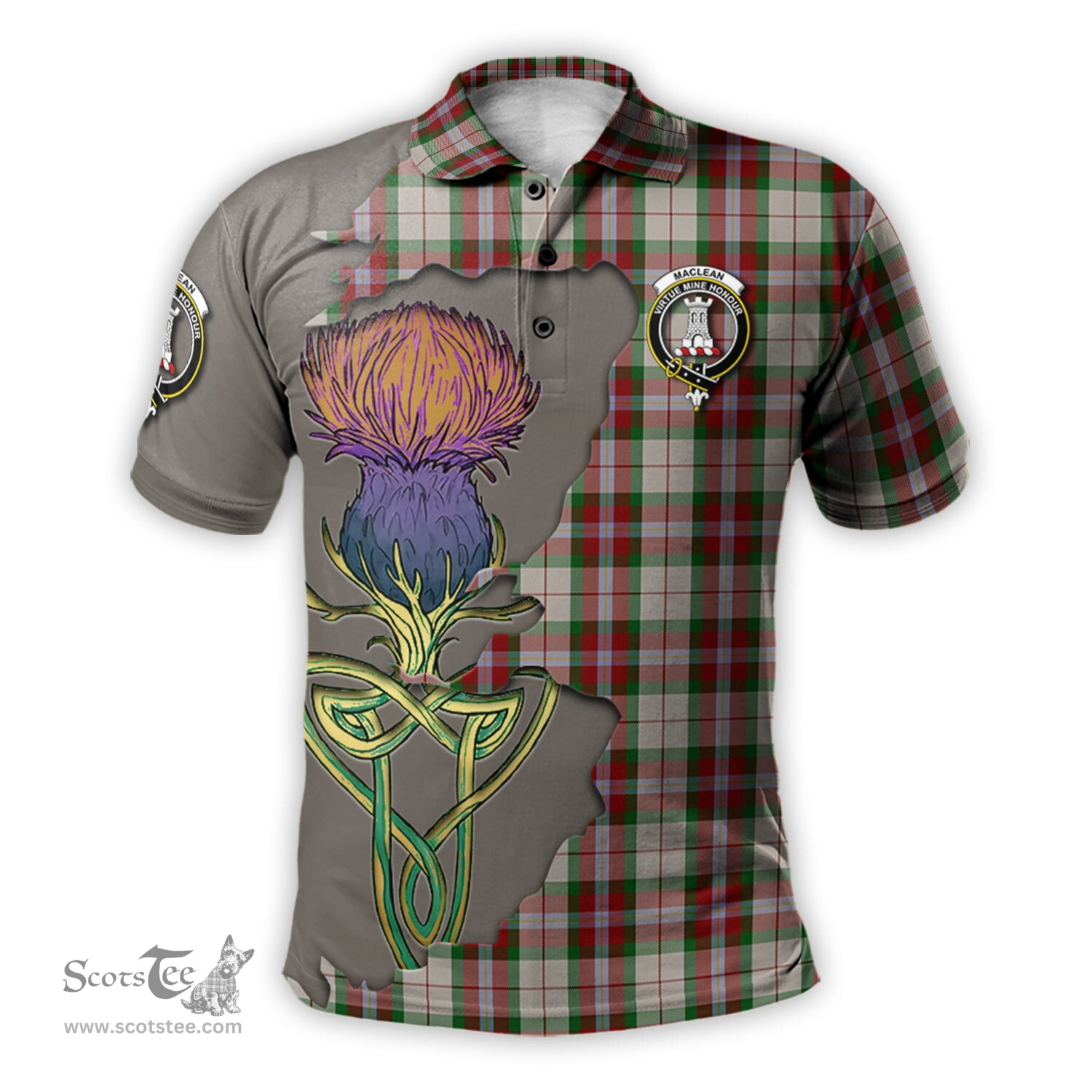 Scottish MacLean Dress Clan Tartan with Thistle and Scotland Map Tartan Plaid Polo Shirt Scottish Plaid Tartan Plaid - ScotsTee - scotstee.com