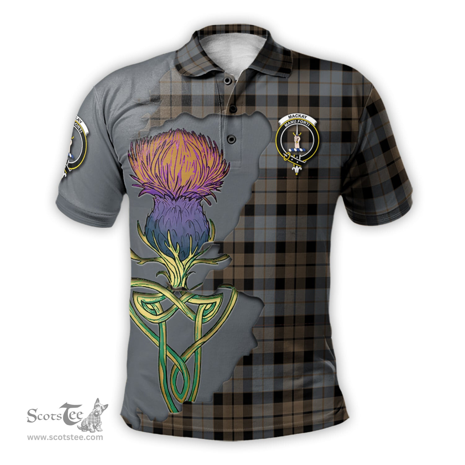 Scottish MacKay Weathered Clan Tartan with Thistle and Scotland Map Tartan Plaid Polo Shirt Scottish Plaid Tartan Plaid - ScotsTee - scotstee.com