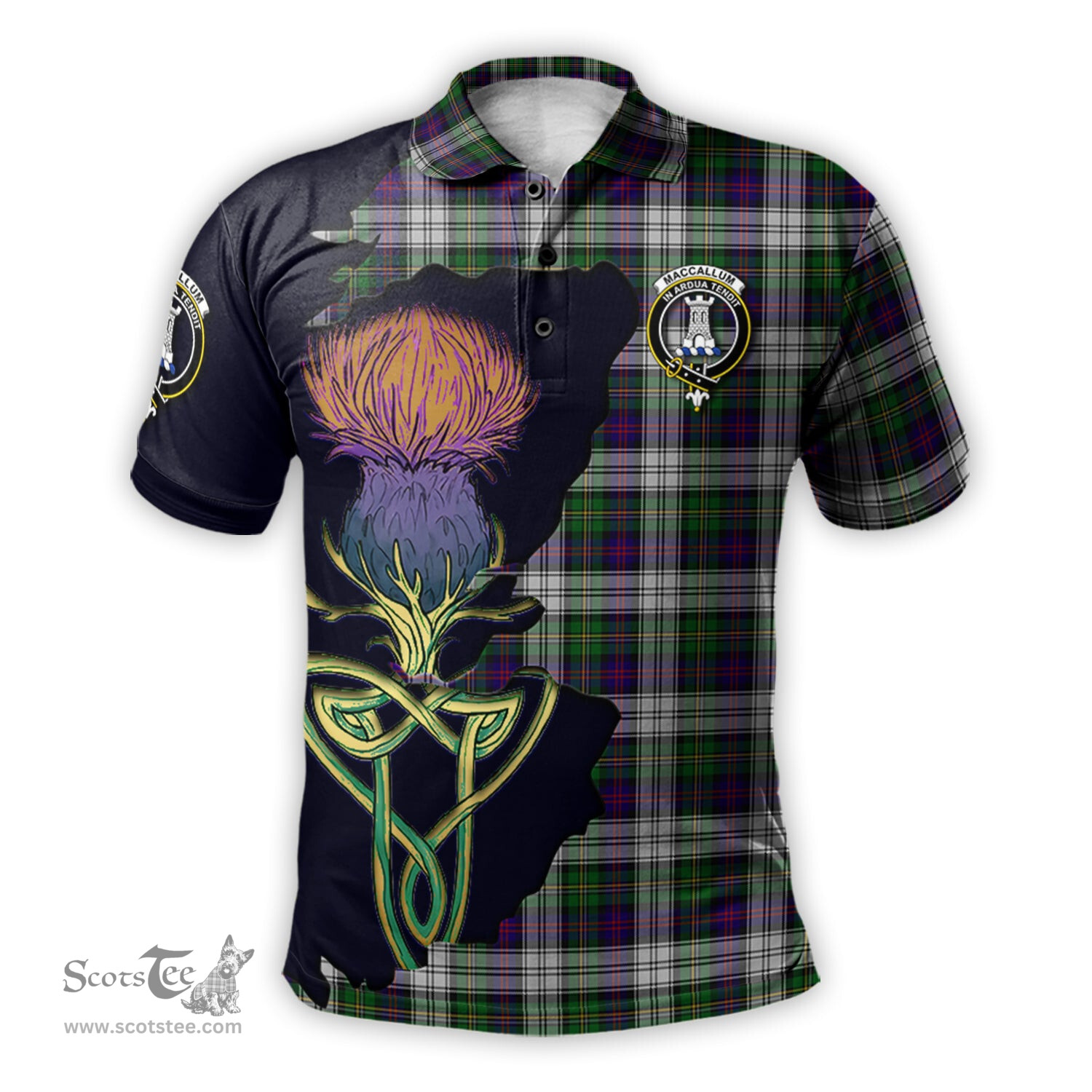 Scottish MacCallum Dress Clan Tartan with Thistle and Scotland Map Tartan Plaid Polo Shirt Scottish Plaid Tartan Plaid - ScotsTee - scotstee.com