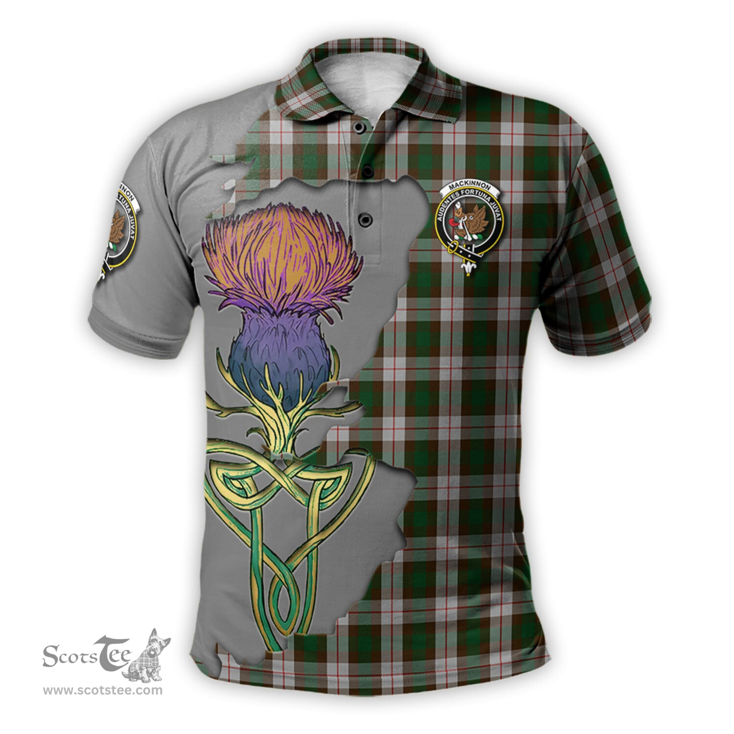 Scottish MacKinnon Dress Clan Tartan with Thistle and Scotland Map Tartan Plaid Polo Shirt Scottish Plaid Tartan Plaid - ScotsTee - scotstee.com