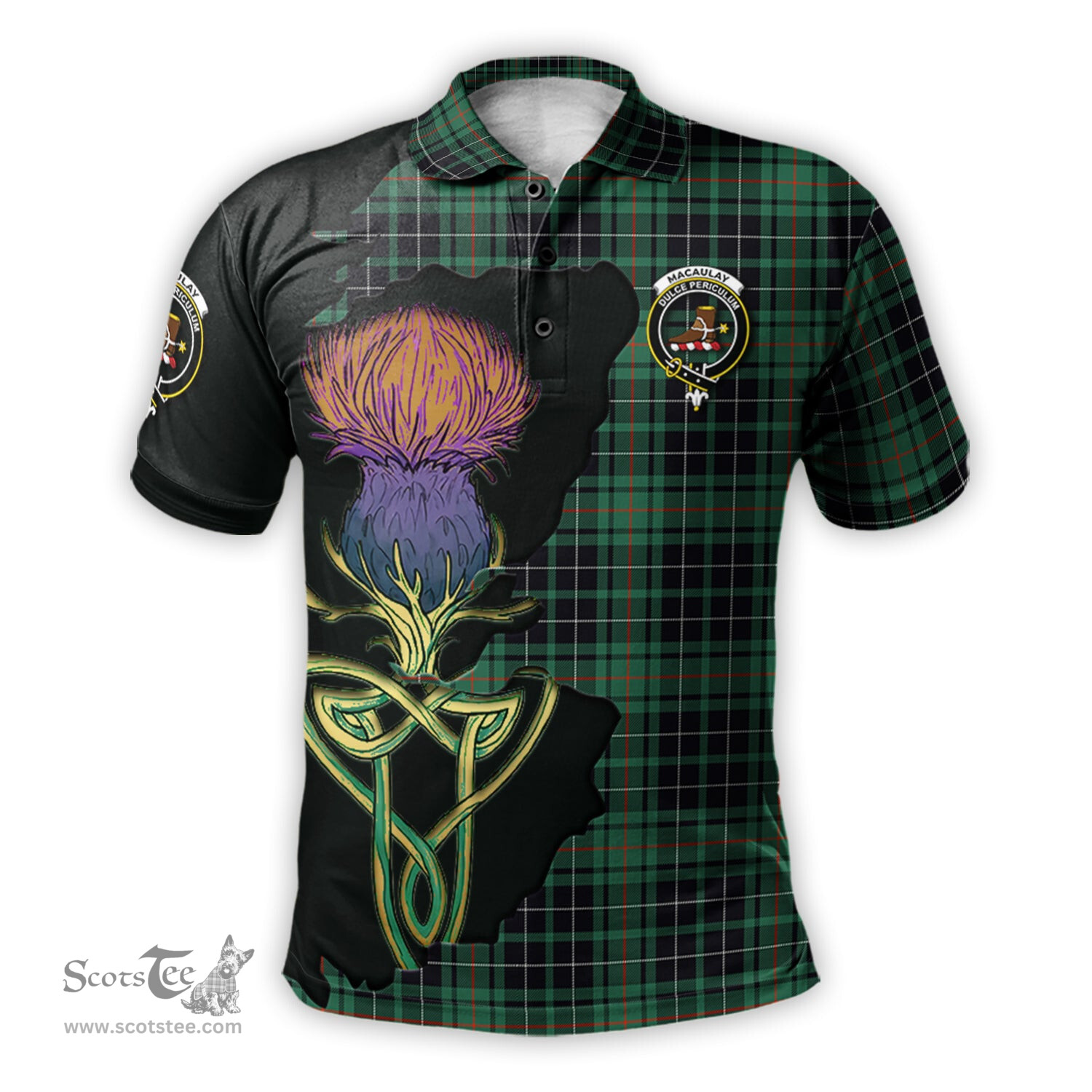 Scottish MacAulay Hunting Ancient Clan Tartan with Thistle and Scotland Map Tartan Plaid Polo Shirt Scottish Plaid Tartan Plaid - ScotsTee - scotstee.com
