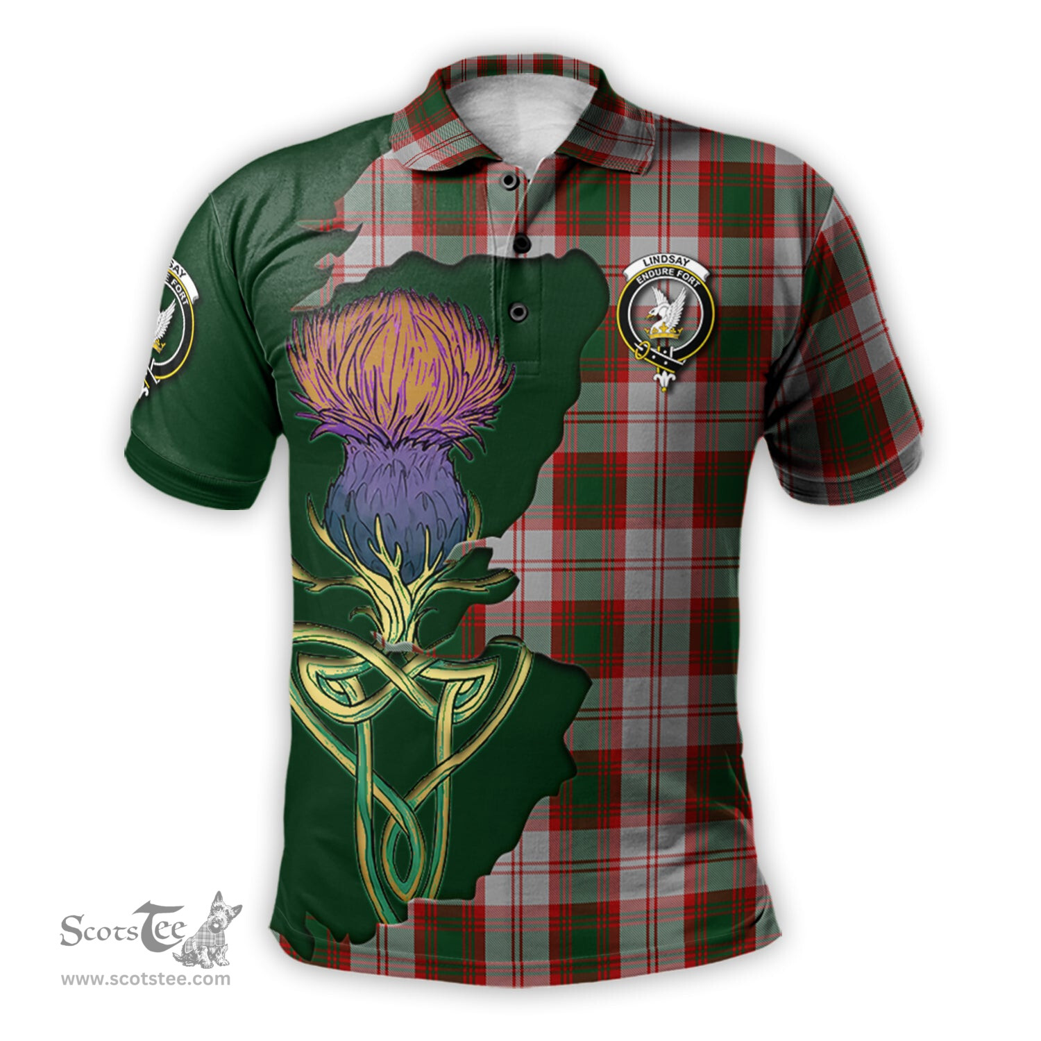 Scottish Lindsay Dress Red Clan Tartan with Thistle and Scotland Map Tartan Plaid Polo Shirt Scottish Plaid Tartan Plaid - ScotsTee - scotstee.com