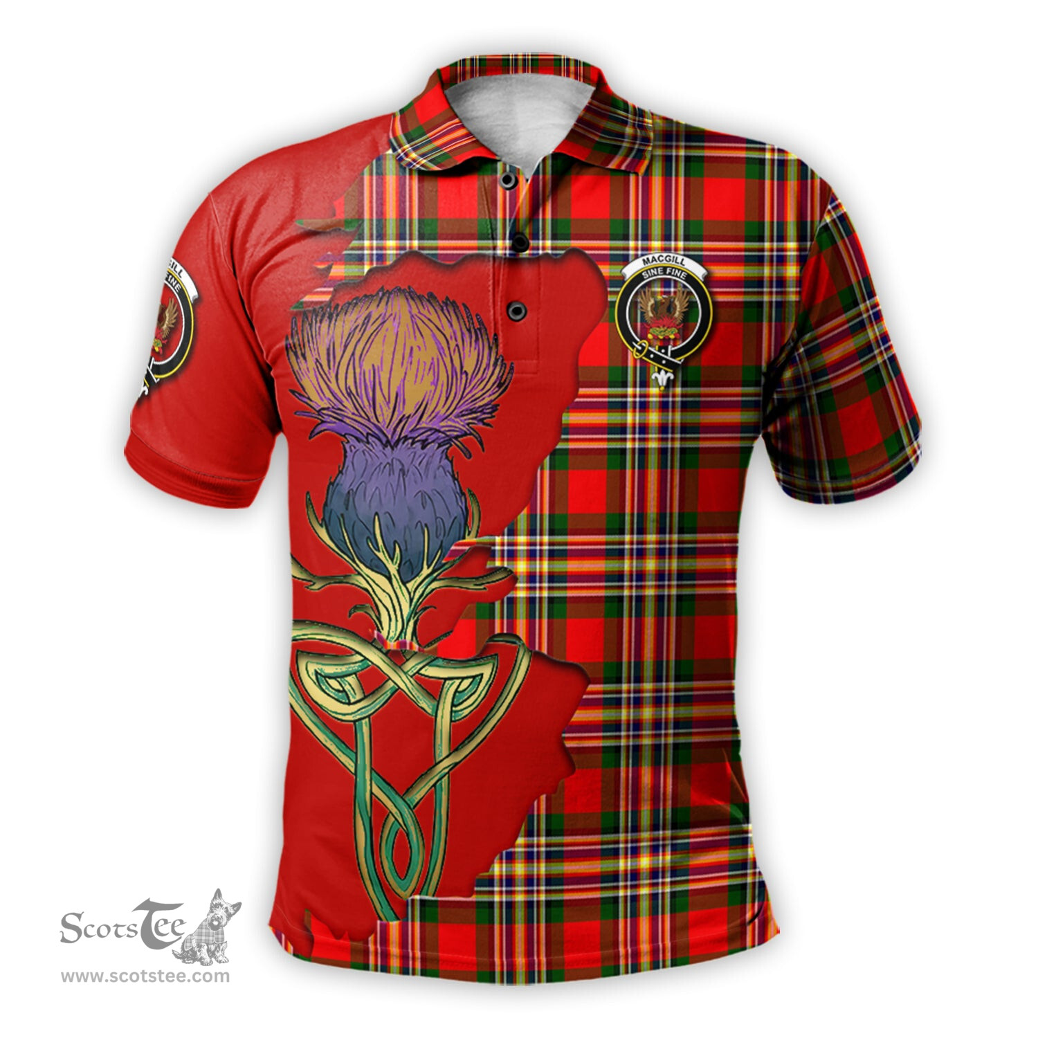 Scottish MacGill Modern Clan Tartan with Thistle and Scotland Map Tartan Plaid Polo Shirt Scottish Plaid Tartan Plaid - ScotsTee - scotstee.com