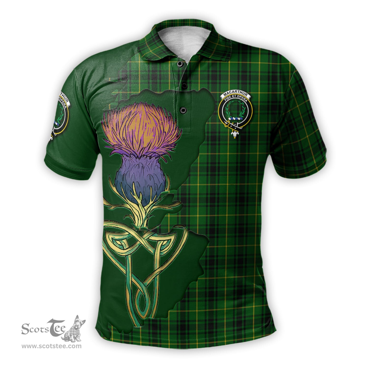 Scottish MacArthur Clan Tartan with Thistle and Scotland Map Tartan Plaid Polo Shirt Scottish Plaid Tartan Plaid - ScotsTee - scotstee.com