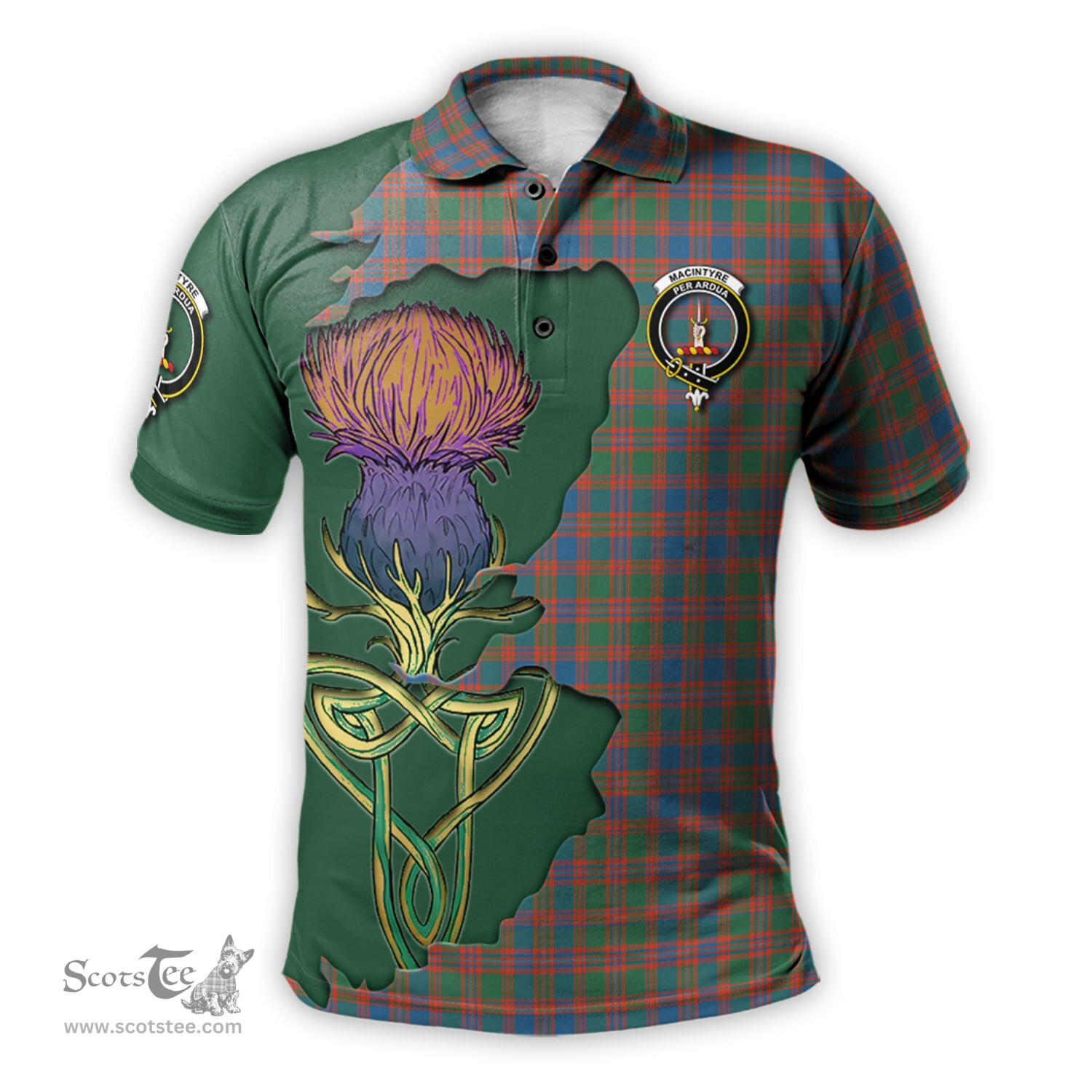 Scottish MacIntyre Ancient Clan Tartan with Thistle and Scotland Map Tartan Plaid Polo Shirt Scottish Plaid Tartan Plaid - ScotsTee - scotstee.com