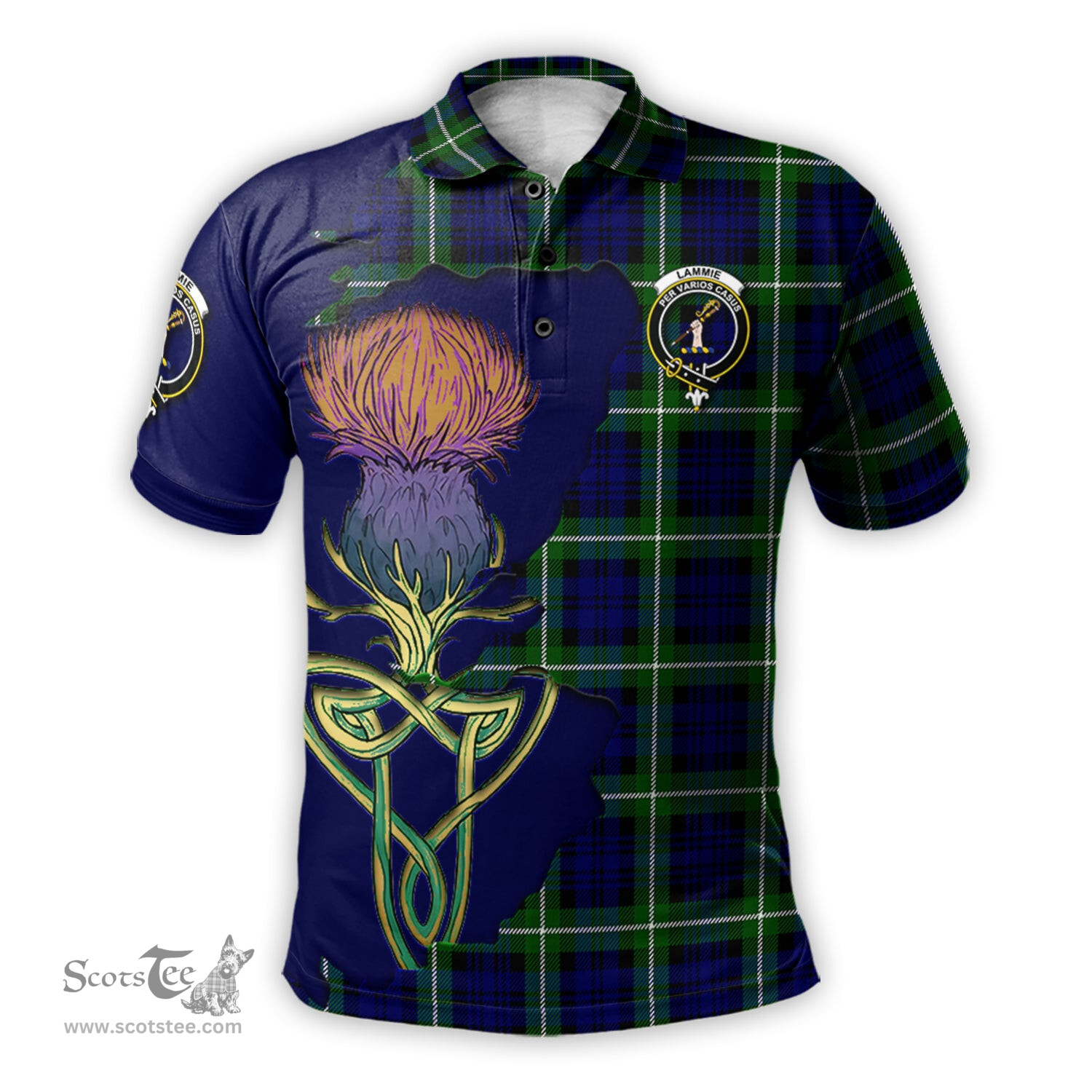Scottish Lammie Clan Tartan with Thistle and Scotland Map Tartan Plaid Polo Shirt Scottish Plaid Tartan Plaid - ScotsTee - scotstee.com