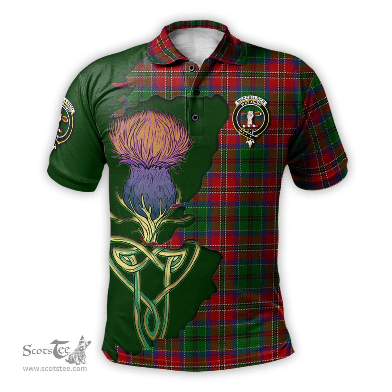 Scottish MacCulloch Clan Tartan with Thistle and Scotland Map Tartan Plaid Polo Shirt Scottish Plaid Tartan Plaid - ScotsTee - scotstee.com