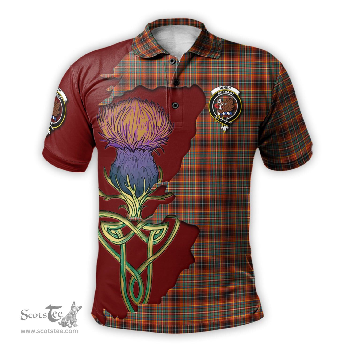 Scottish Innes Ancient Clan Tartan with Thistle and Scotland Map Tartan Plaid Polo Shirt Scottish Plaid Tartan Plaid - ScotsTee - scotstee.com