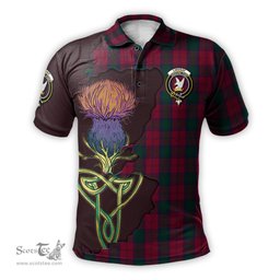 Scottish Lindsay Clan Tartan with Thistle and Scotland Map Tartan Plaid Polo Shirt Scottish Plaid Tartan Plaid - ScotsTee - scotstee.com