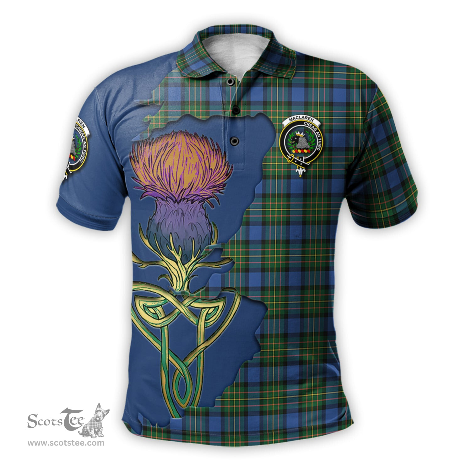 Scottish MacLaren Ancient Clan Tartan with Thistle and Scotland Map Tartan Plaid Polo Shirt Scottish Plaid Tartan Plaid - ScotsTee - scotstee.com