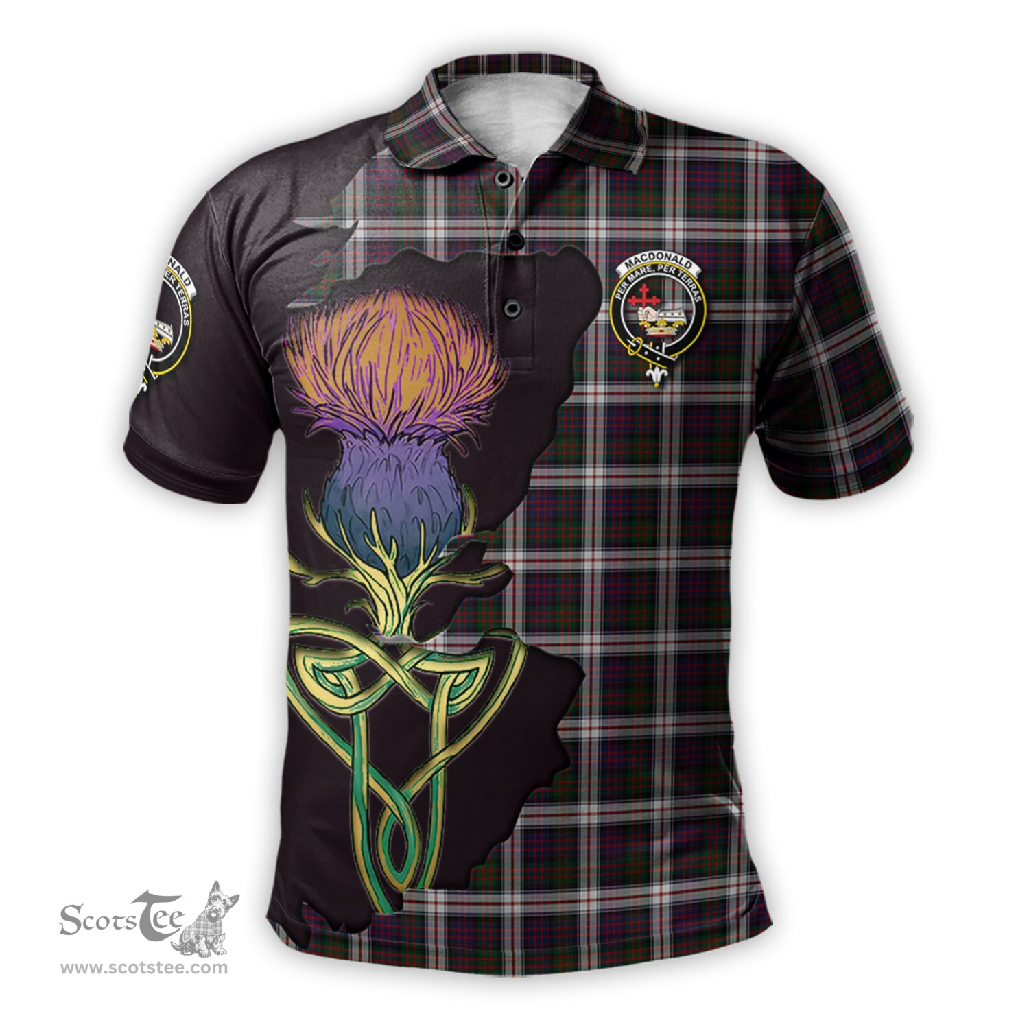 Scottish MacDonald Dress Clan Tartan with Thistle and Scotland Map Tartan Plaid Polo Shirt Scottish Plaid Tartan Plaid - ScotsTee - scotstee.com