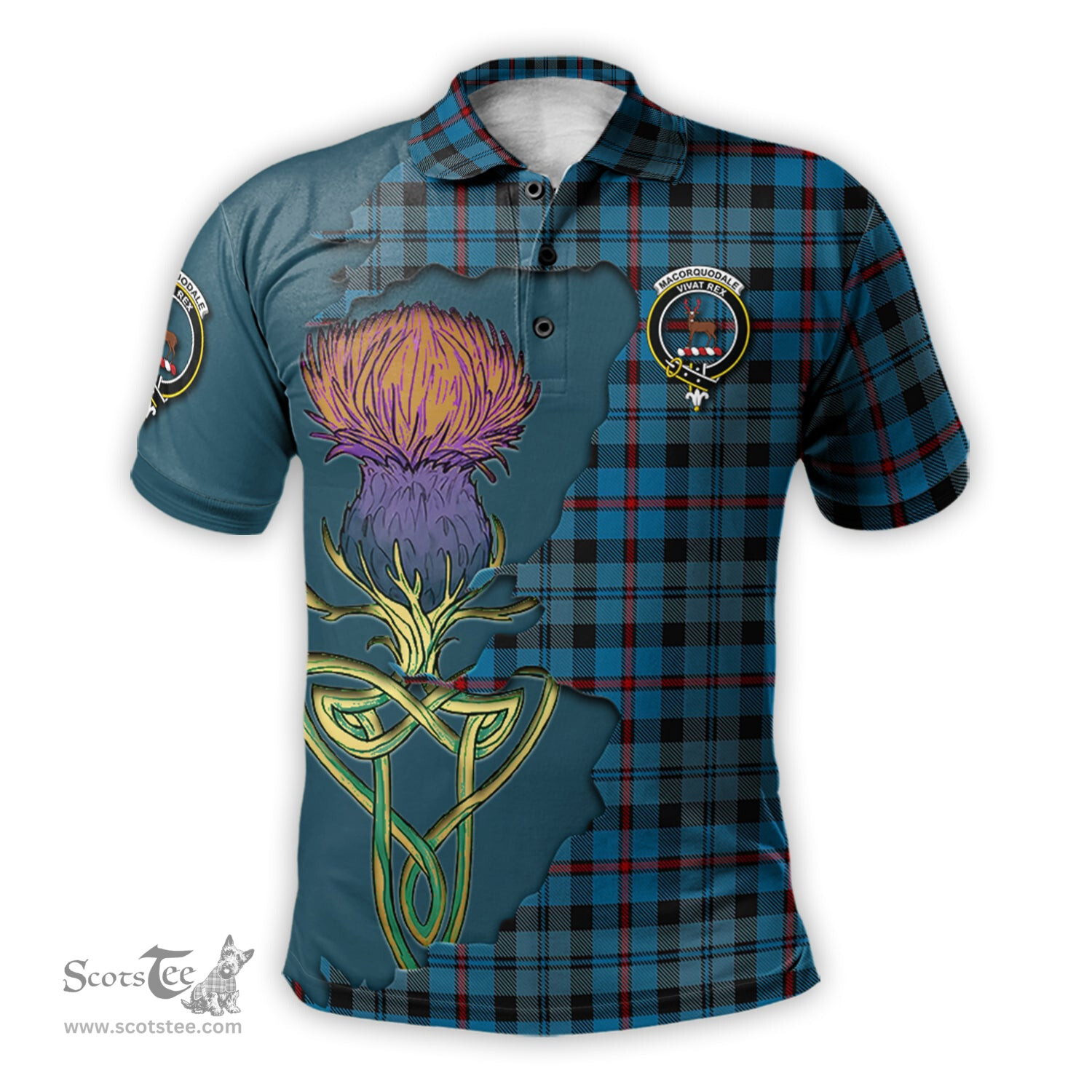Scottish MacCorquodale Clan Tartan with Thistle and Scotland Map Tartan Plaid Polo Shirt Scottish Plaid Tartan Plaid - ScotsTee - scotstee.com
