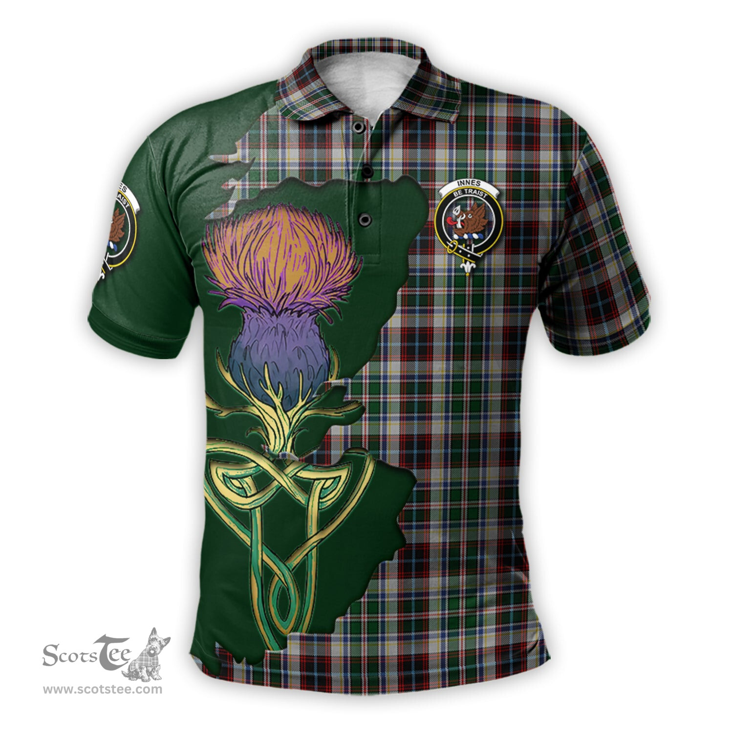 Scottish Innes Dress Clan Tartan with Thistle and Scotland Map Tartan Plaid Polo Shirt Scottish Plaid Tartan Plaid - ScotsTee - scotstee.com