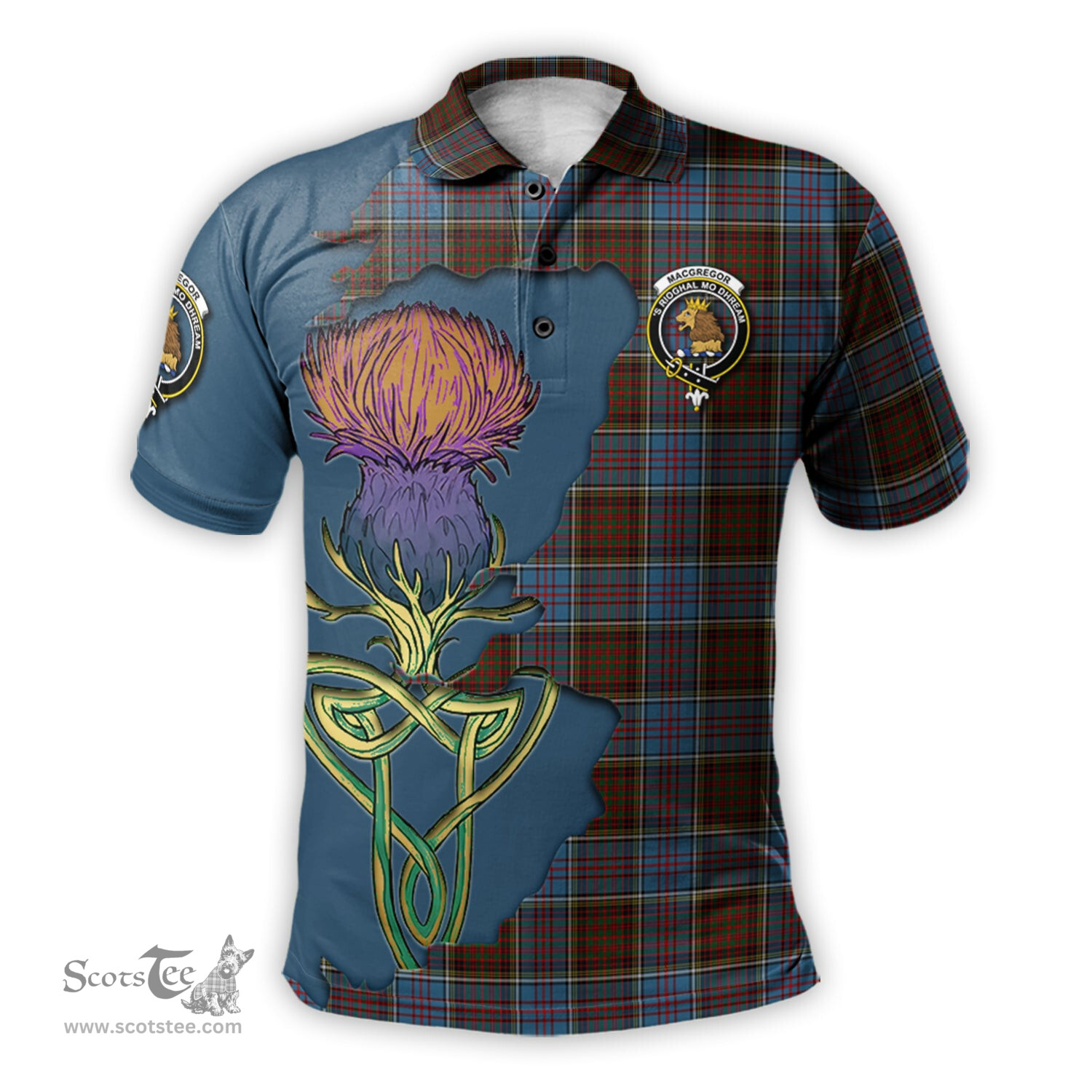 Scottish MacGregor Hastie Clan Tartan with Thistle and Scotland Map Tartan Plaid Polo Shirt Scottish Plaid Tartan Plaid - ScotsTee - scotstee.com