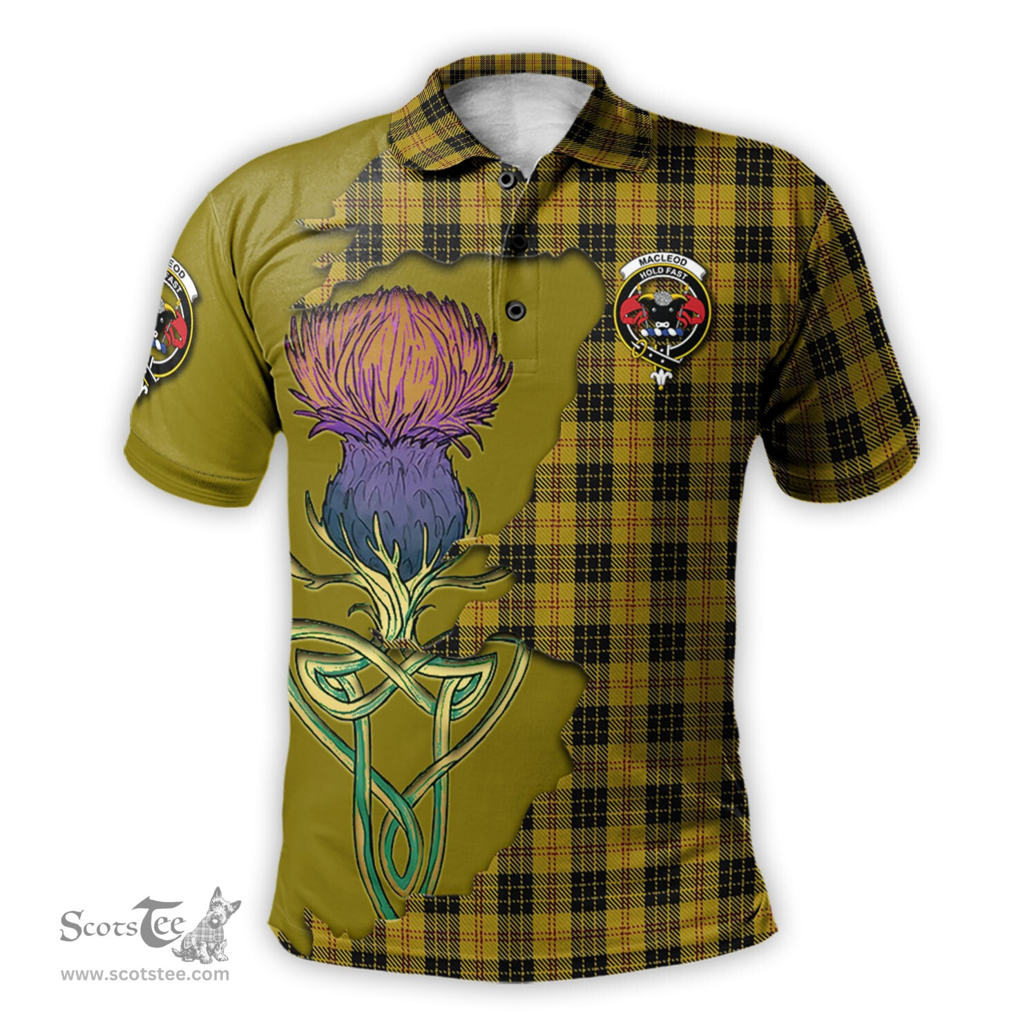 Scottish MacLeod Clan Tartan with Thistle and Scotland Map Tartan Plaid Polo Shirt Scottish Plaid Tartan Plaid - ScotsTee - scotstee.com