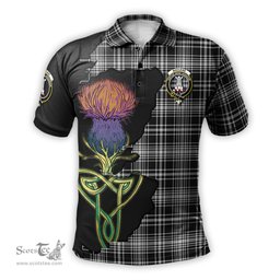Scottish MacLean Black and White Clan Tartan with Thistle and Scotland Map Tartan Plaid Polo Shirt Scottish Plaid Tartan Plaid - ScotsTee - scotstee.com