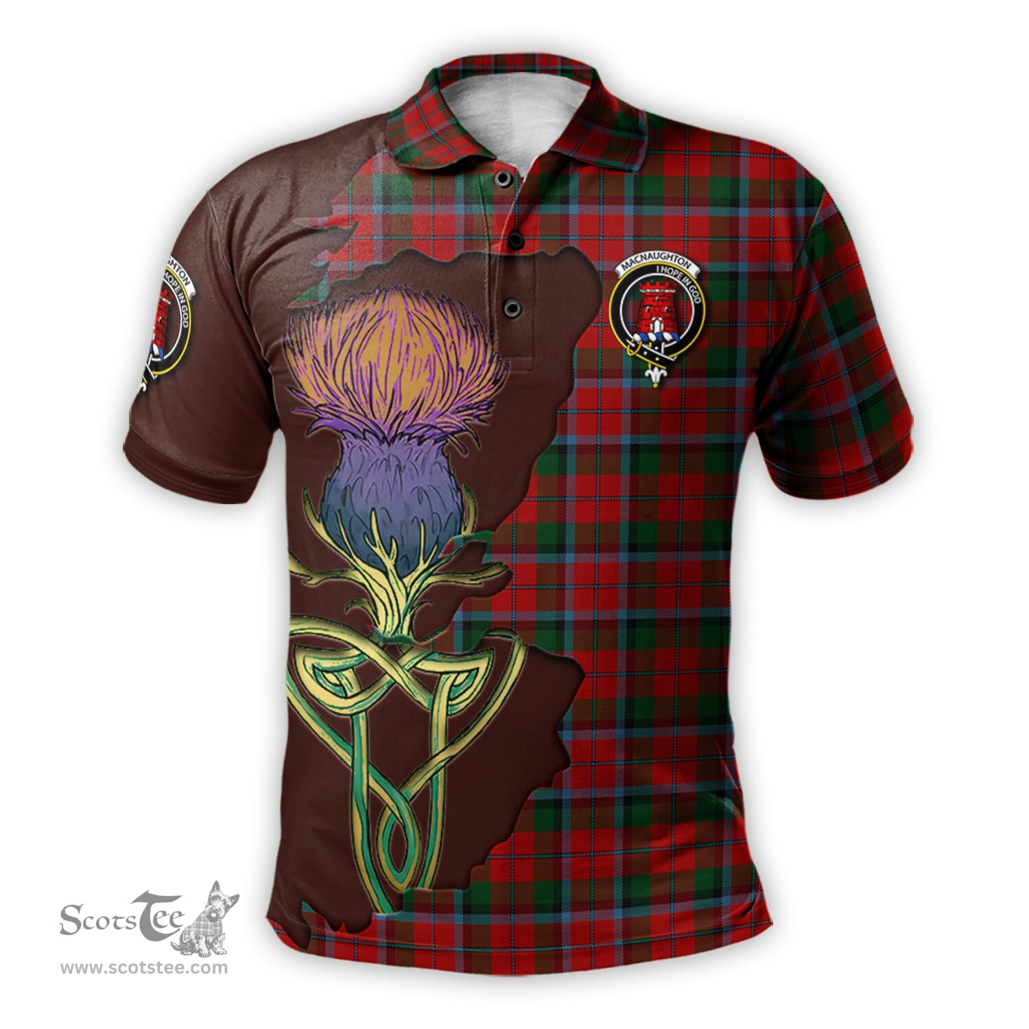 Scottish MacNaughton Clan Tartan with Thistle and Scotland Map Tartan Plaid Polo Shirt Scottish Plaid Tartan Plaid - ScotsTee - scotstee.com