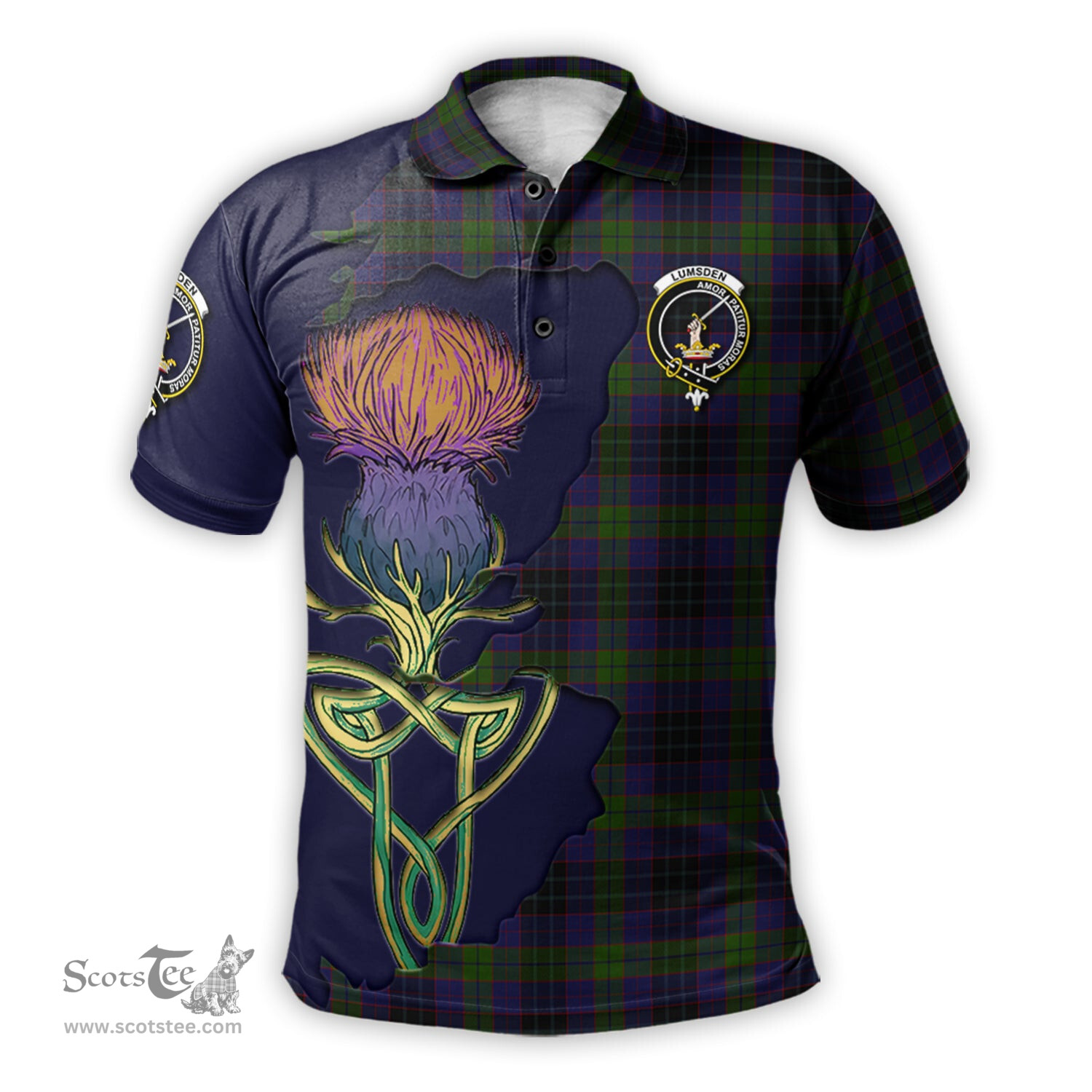 Scottish Lumsden Hunting Clan Tartan with Thistle and Scotland Map Tartan Plaid Polo Shirt Scottish Plaid Tartan Plaid - ScotsTee - scotstee.com