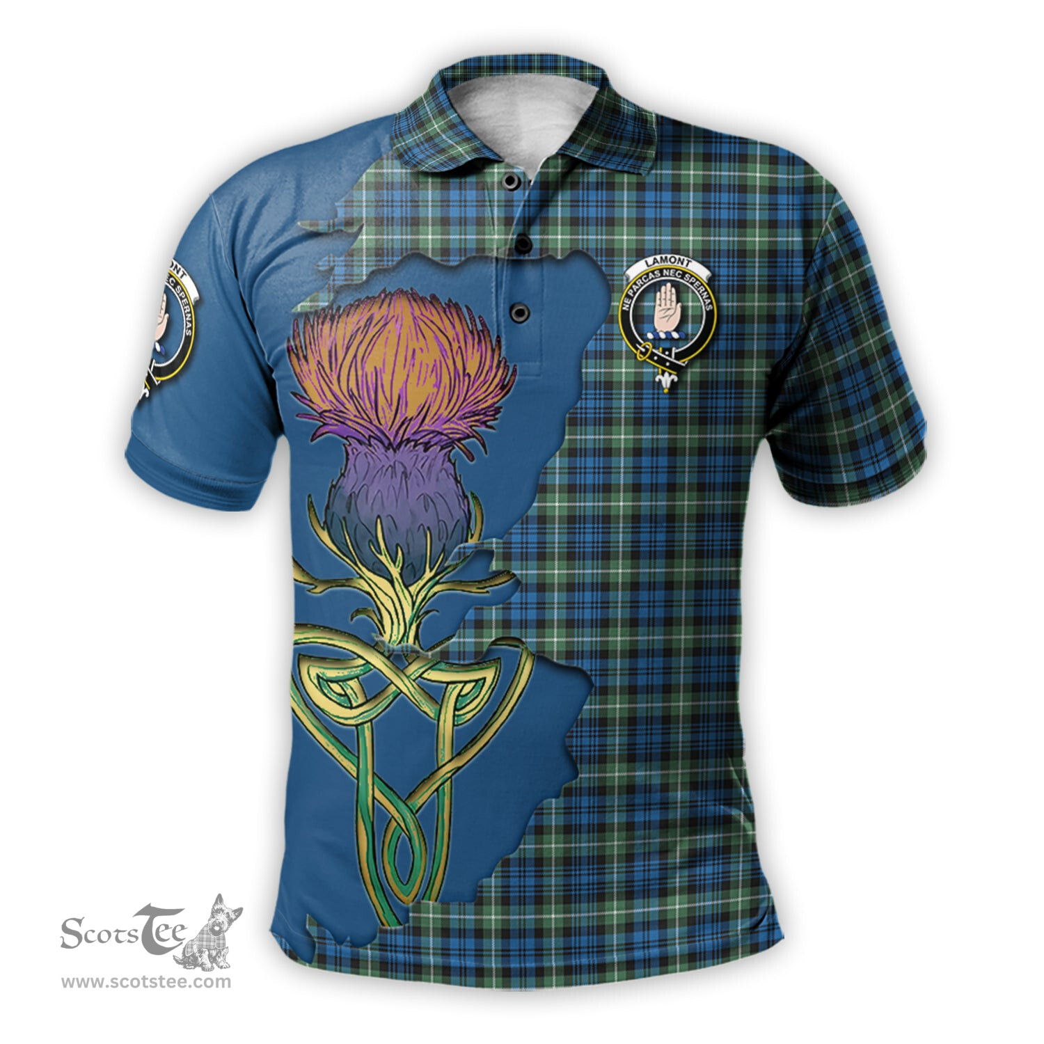 Scottish Lamont Ancient Clan Tartan with Thistle and Scotland Map Tartan Plaid Polo Shirt Scottish Plaid Tartan Plaid - ScotsTee - scotstee.com