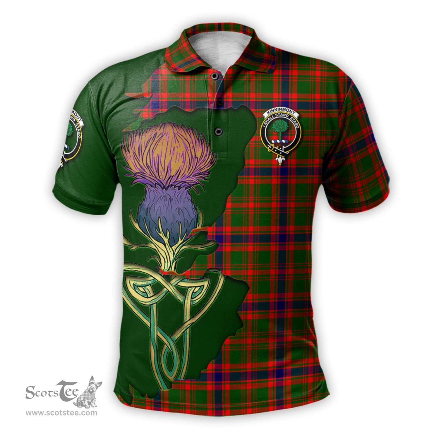 Scottish Kinninmont Clan Tartan with Thistle and Scotland Map Tartan Plaid Polo Shirt Scottish Plaid Tartan Plaid - ScotsTee - scotstee.com
